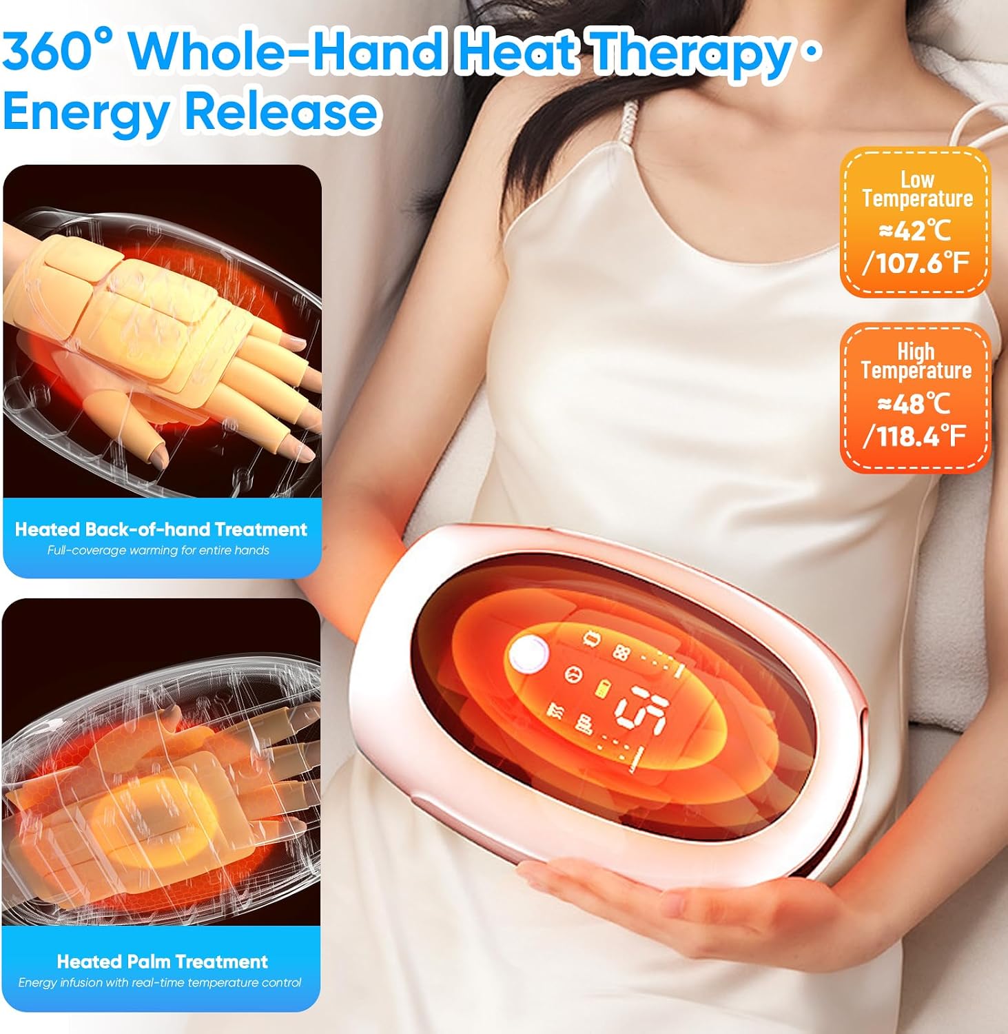 Hand Massager Heat and Compression, Deep Kneading & Intermittent Negative Pressure Therapy, 6 Modes & Intensities Electric Hand Massager Carpal Tunnel and Finger Joint Care