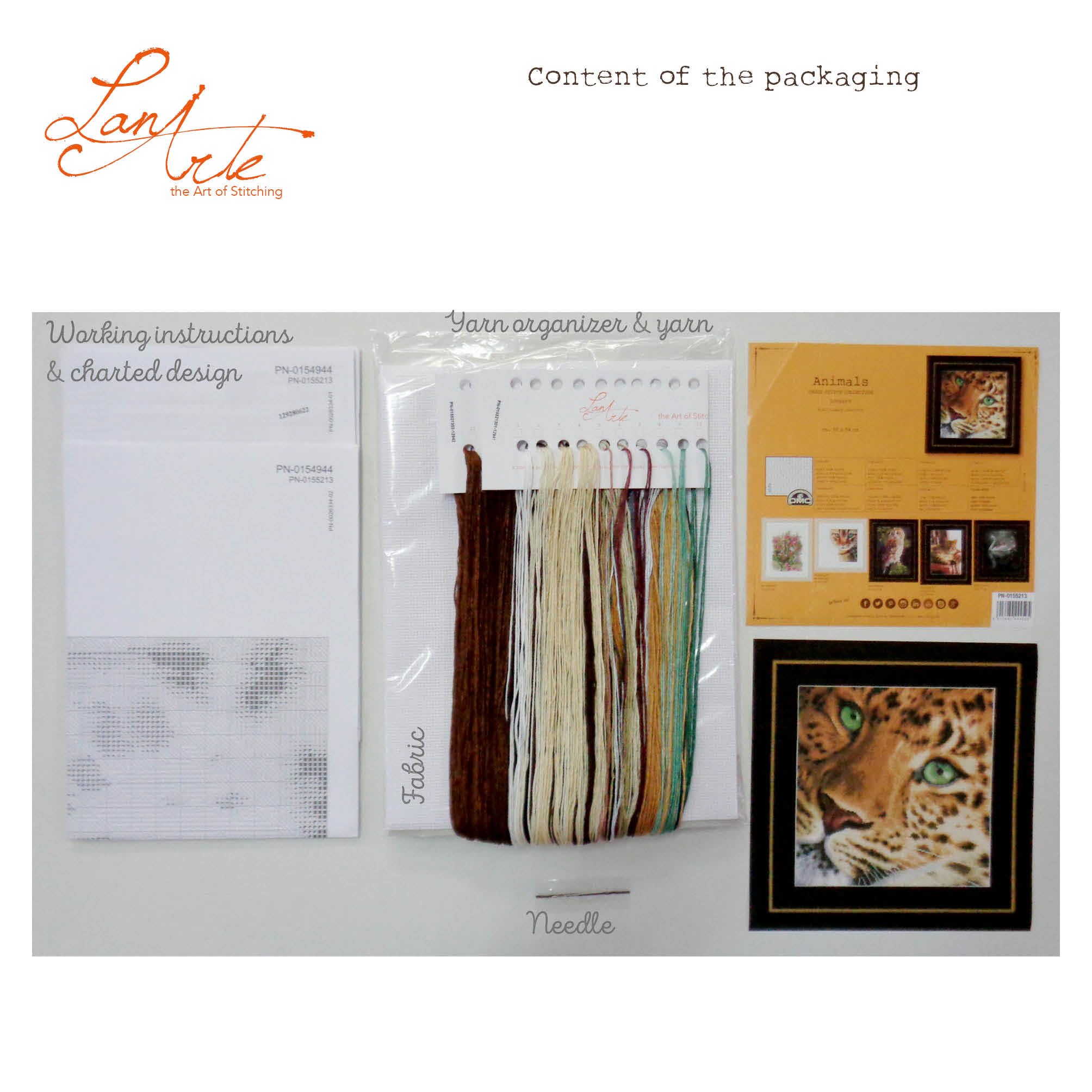 LANARTE Haft Krzyżykowy Liczony Zestaw Obraz do Haftu LEOPARD Zrób to Sam Zestaw Kreatywny dla Dorosłych Rękodzieło Artystyczne 35 x 34 cm Dekoracja Ścienna DIY Cross Stitch Kit