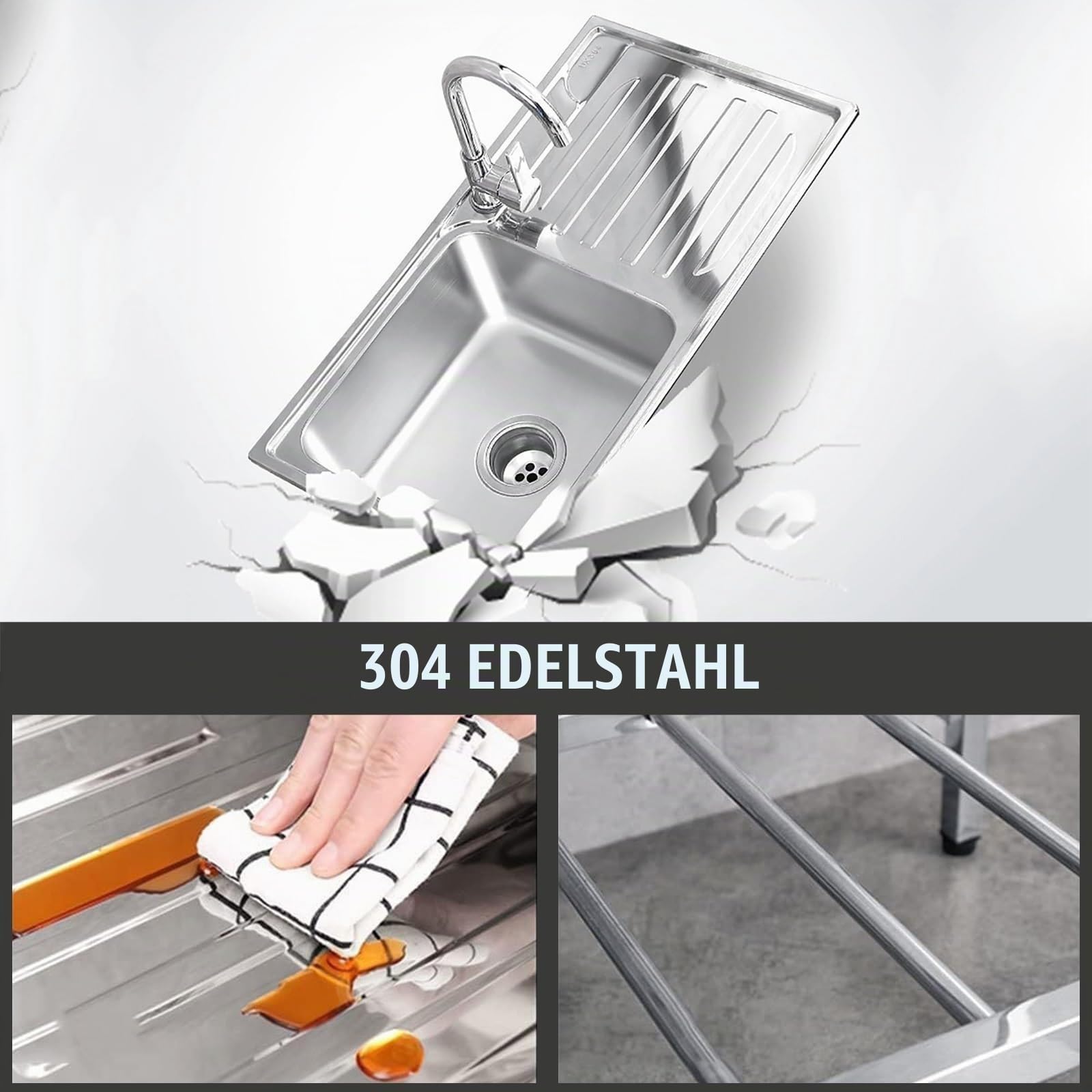 Spülbecken für die Waschküche, Spülbecken aus Edelstahl 304, Waschwanne für den Außenbereich Schmutzwasserspüle Für Garage, Restaurant, Küche, Waschküche, Innen und Außen(Double-Layer)