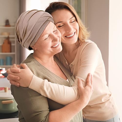 Miniatura 6 de SATINIOR 4 turbantes para mujer, gorro suave para dormir, turbante de cáncer, turbante de moda, gorros de hiyab para mujer, Caqui, gris, negro, azul