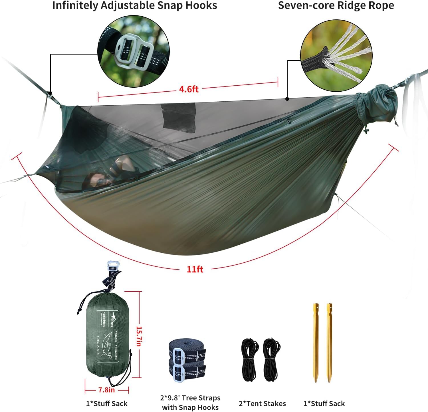 NomadNest Amaca con zanzariera tridimensionale rimovibile, amaca portatile da campeggio con corda per escursioni, viaggi e zaino in spalla