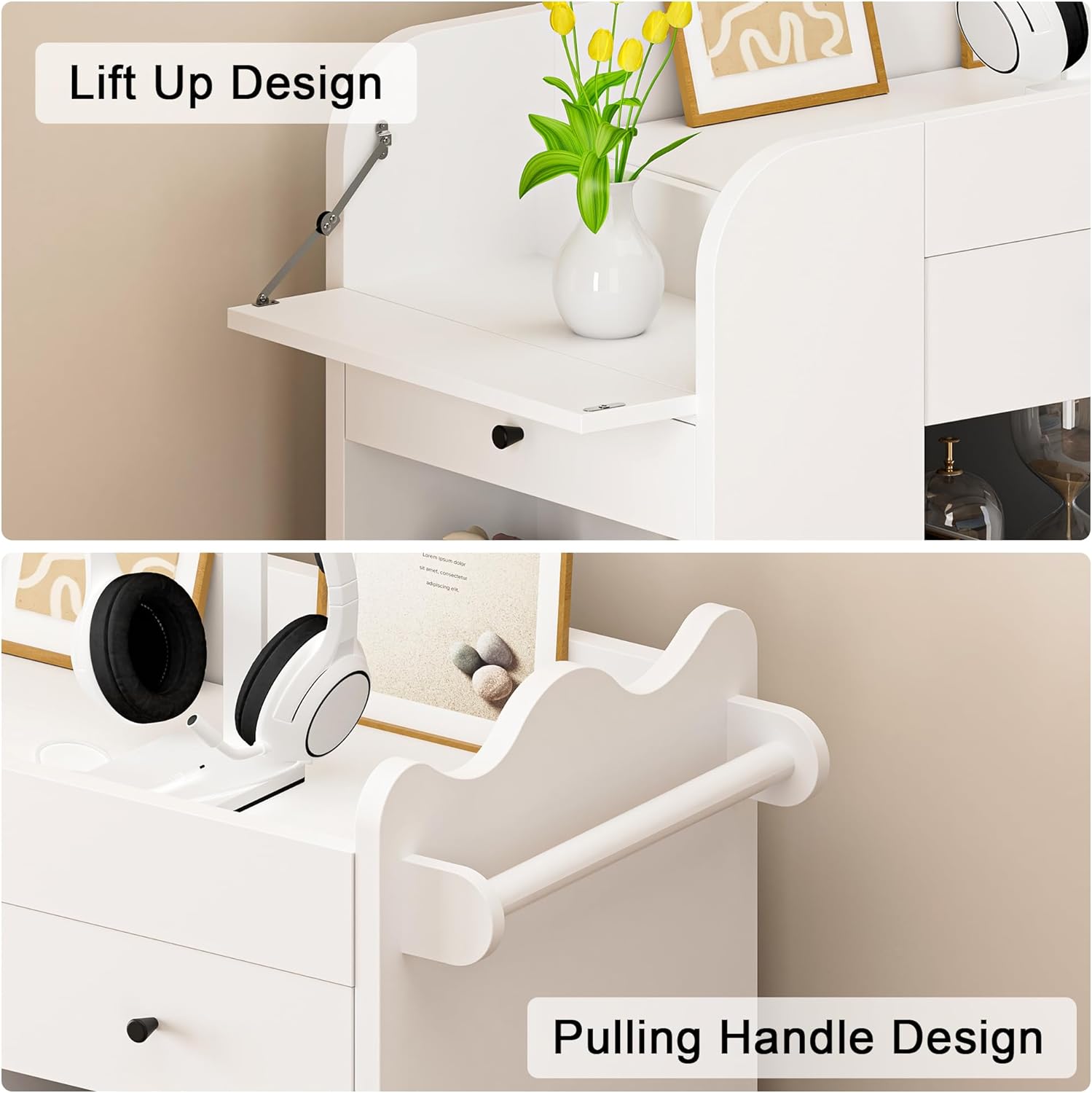 Baby Changing Table Top, 3 Drawers Nursery with 4 Open Cubbies, Rolling Chest with Wheels, 43" W x 19.5" D x 40" H