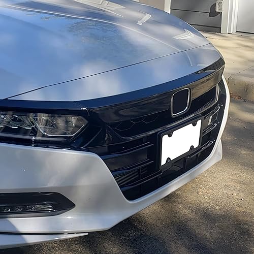 Miniatura 6 de ECOTRIC Juego de parrilla delantera y cubierta de párpados compatible con Honda 10th Accord Sedan 4DR ABS negro brillante parachoques de labio