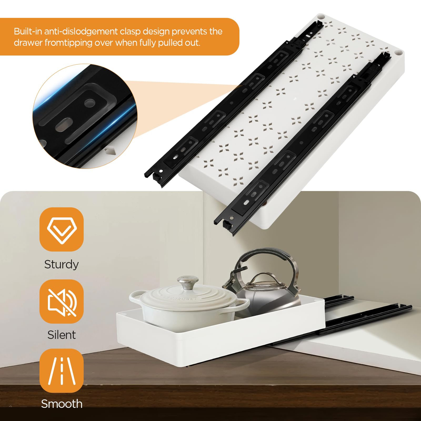 Cozary Cajones Extraíbles para Cocina con Guías Silenciosas – 3 Tamaños Modulares (13/18/27x40x7 cm), Instalación Sin Daños para Armario/Cocina/Dispensa