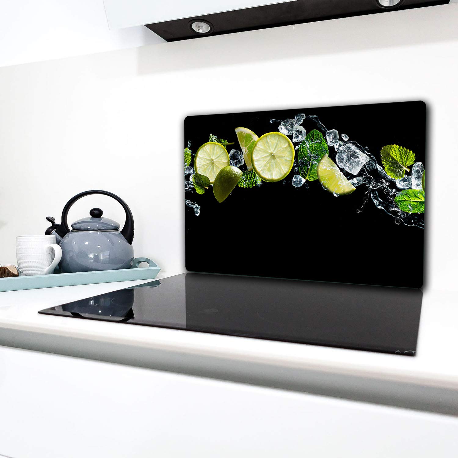TMK ArtDeko Coprifornelli, 1 pezzo, 52 x 80 cm (lunghezza x larghezza), paraspruzzi, in vetro di sicurezza, robusto, igienico e antiscivolo, protezione per piani cottura a induzione, vetroceramica