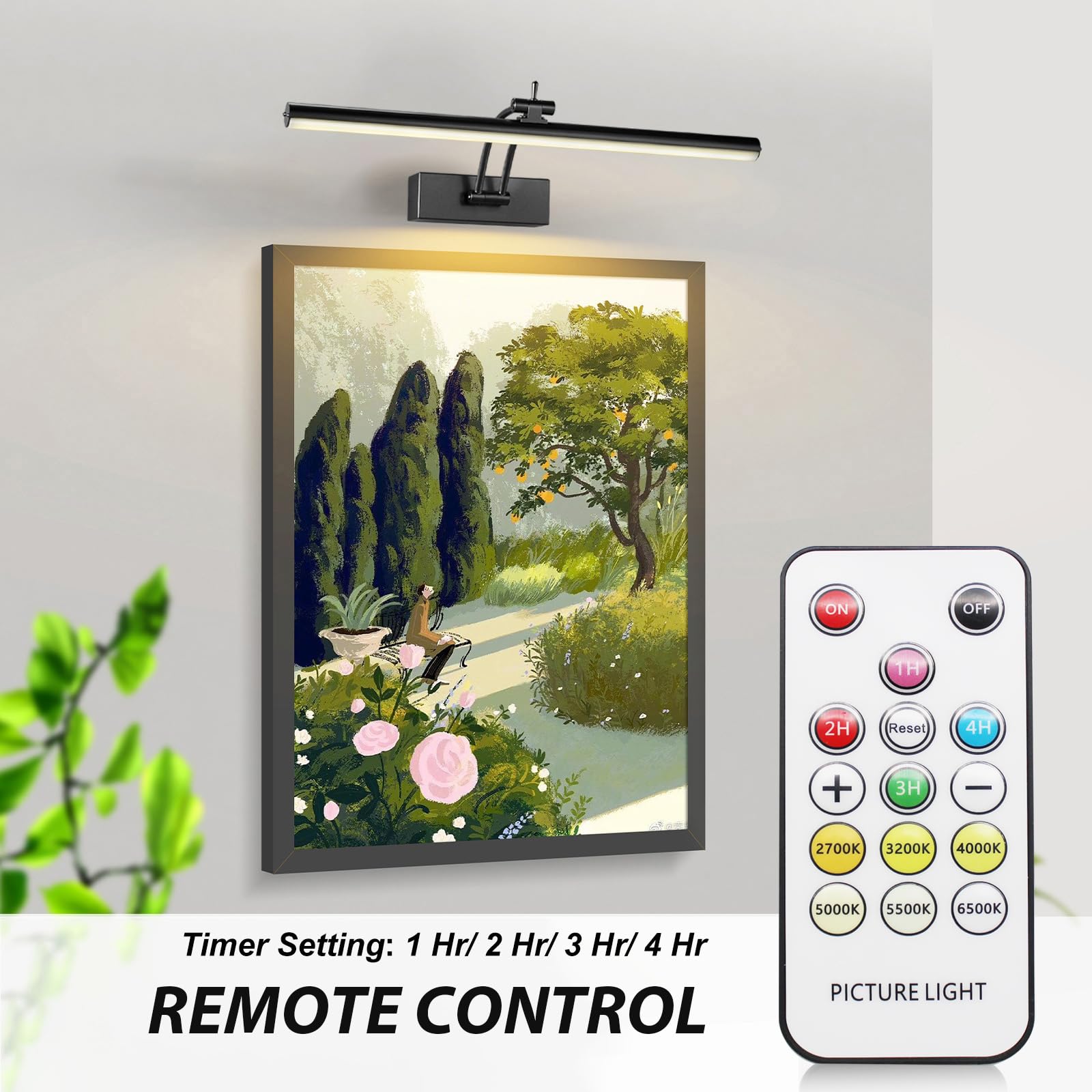 Yuichoy 2 Pack Picture Lights for Wall Battery Operated, 16 inch Wireless Art Lighting for Painting, 6 Colors Picture Frame Lights with Remote, Dimmable 5200mAh Gallery Light, Black