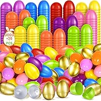 Vista 14 de SpringFlower Huevos de Pascua sin llenar de 3.5 pulgadas, 36 huevos coloridos más 1 huevo dorado, huevos de plástico vacíos rellenables con dulces