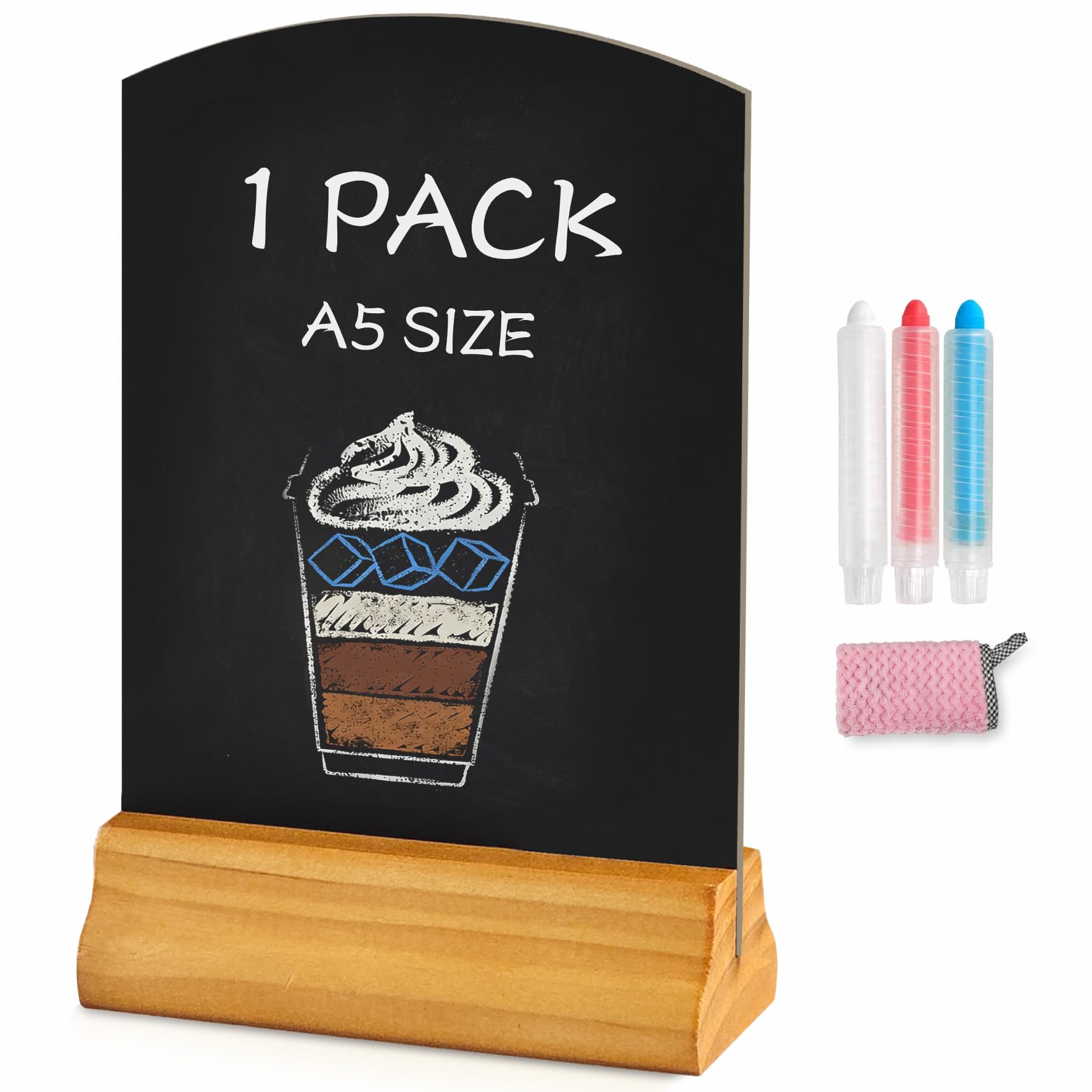 Moco Moment A5 Chalk Board with Stand 1 Pack Table top Blackboard Menu Chalkboard Sign for Tables Decoration, Wedding, Restaurant, Party (1 Pack, A5)