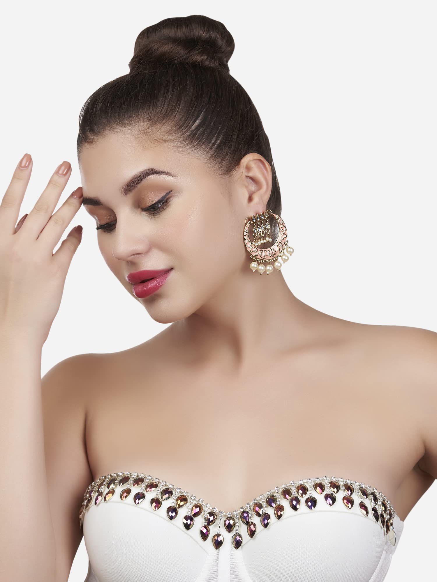 Meenakari Kundan Ethnic Pearl Drops Earring For Women