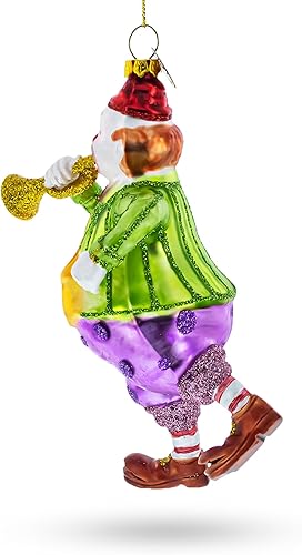Vista 3 de Jovial payaso actuando en trompeta de cristal adorno de Navidad