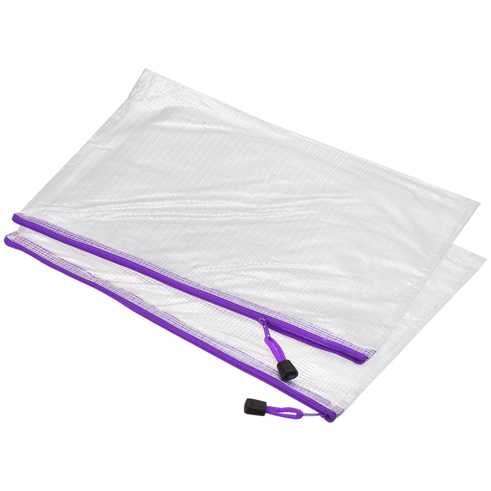 sourcing map Mesh Zipper Bags, A3 Size Plastic Zip File Pouch Document Folders for Home Office Travel, Purple Pack of 3