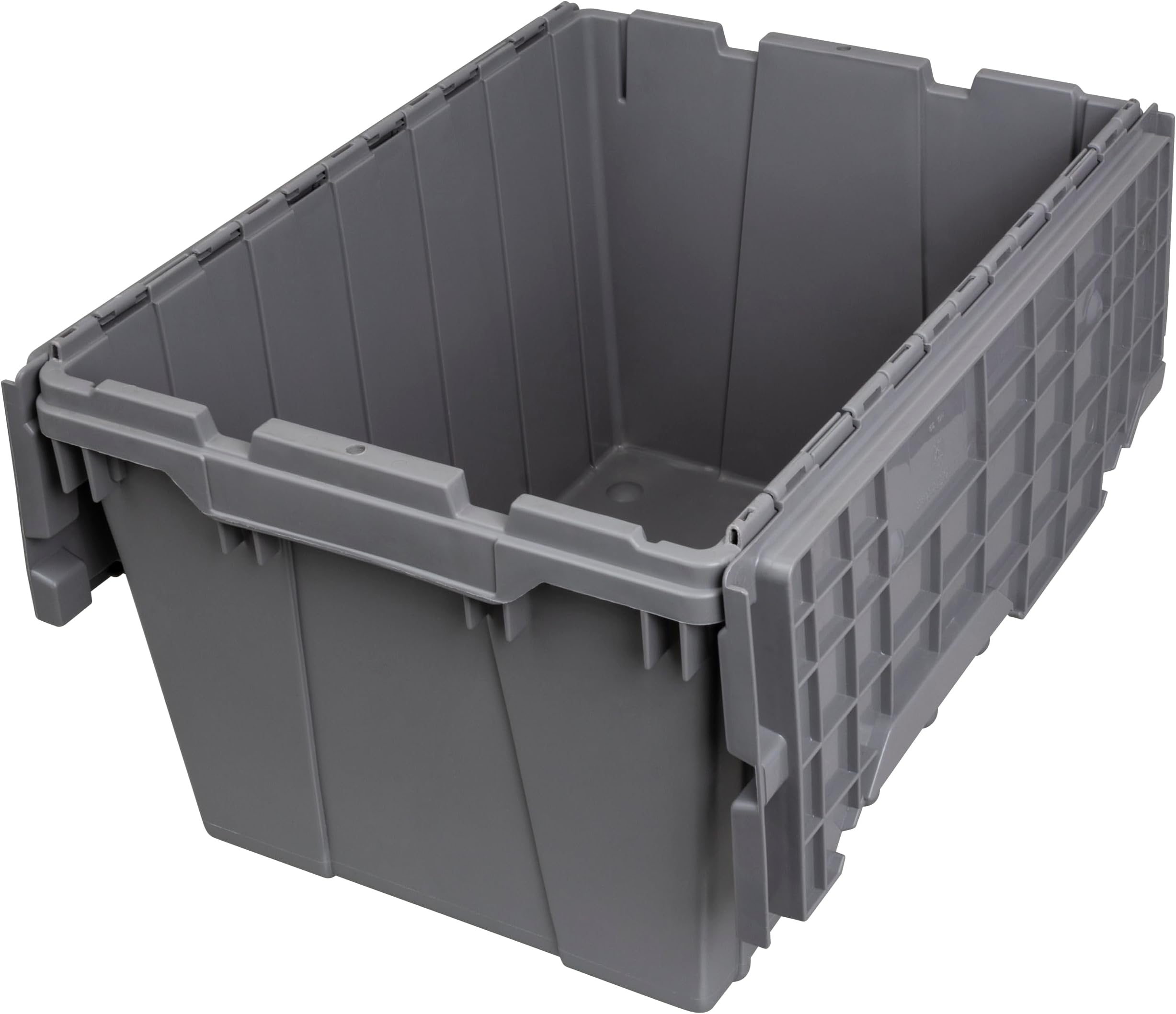 Akro-Mils 39120 Industrial Lidded Plastic Storage Container, Nesting and Stackable Plastic Storage Box with Lid Attached, Organization Tote for Garage and Warehouse, 21.5"x15.25"x12.5", Gray (6-Pack)