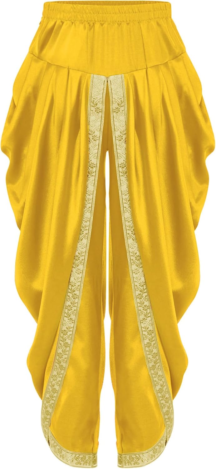 iiniim Kids Boys Satin Dhoti Baggy Pants Hippie Dance Harem Pants Gold Trim Indian Ethnic Party Dress Up