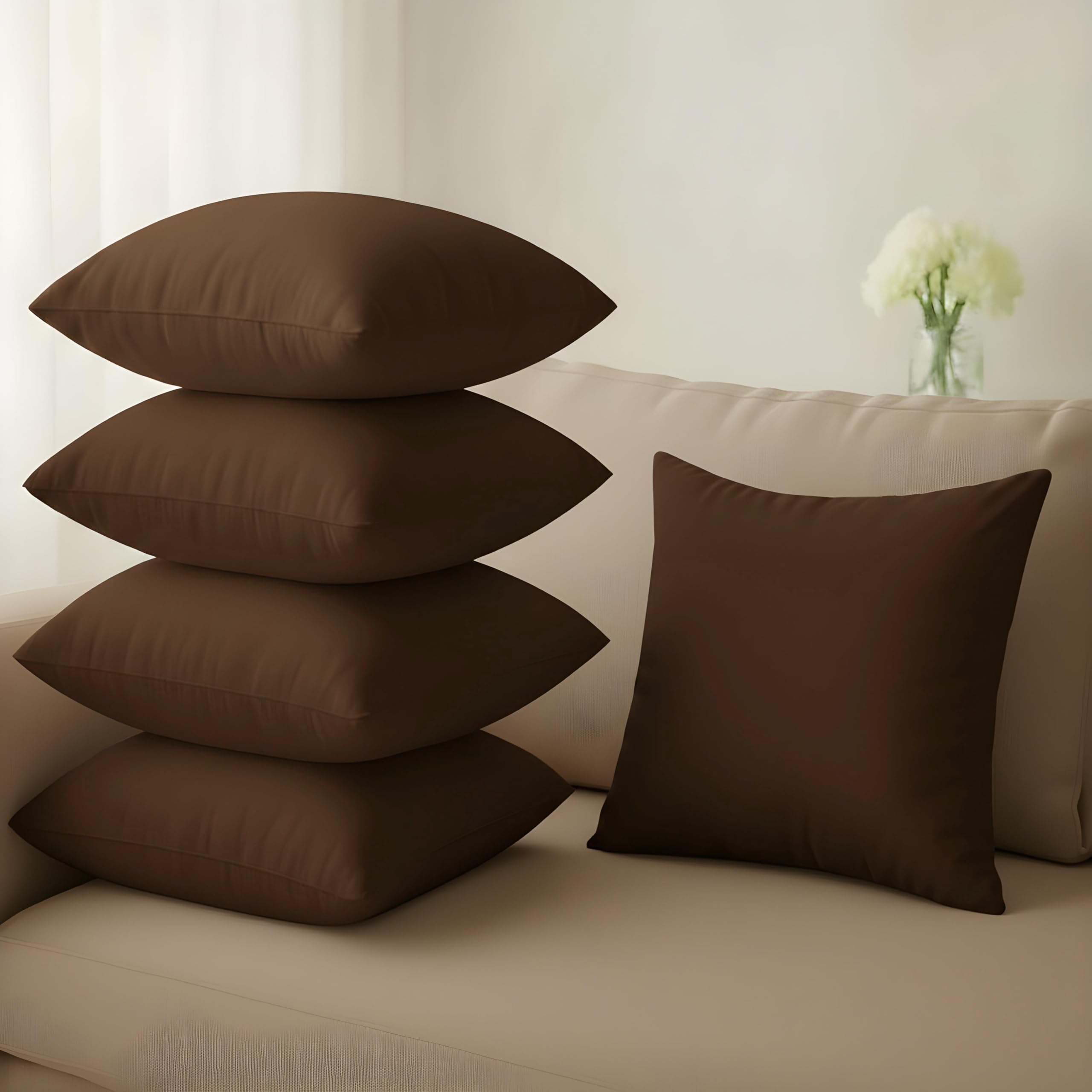 Wakefit Cushion | Pack of 5 | 16x16 Inch | Hollow Fiber Filling | Use with or Without Cover | for Sofa & Bed | Gentle Machine Wash | Brown