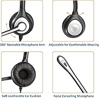 Vista 3 de Wantek audífonos de diadema con cable para teléfono con cancelación de ruidos. micrófono para ShoreTel Plantronics, Polycom, Zultys, Toshiba, NEC
