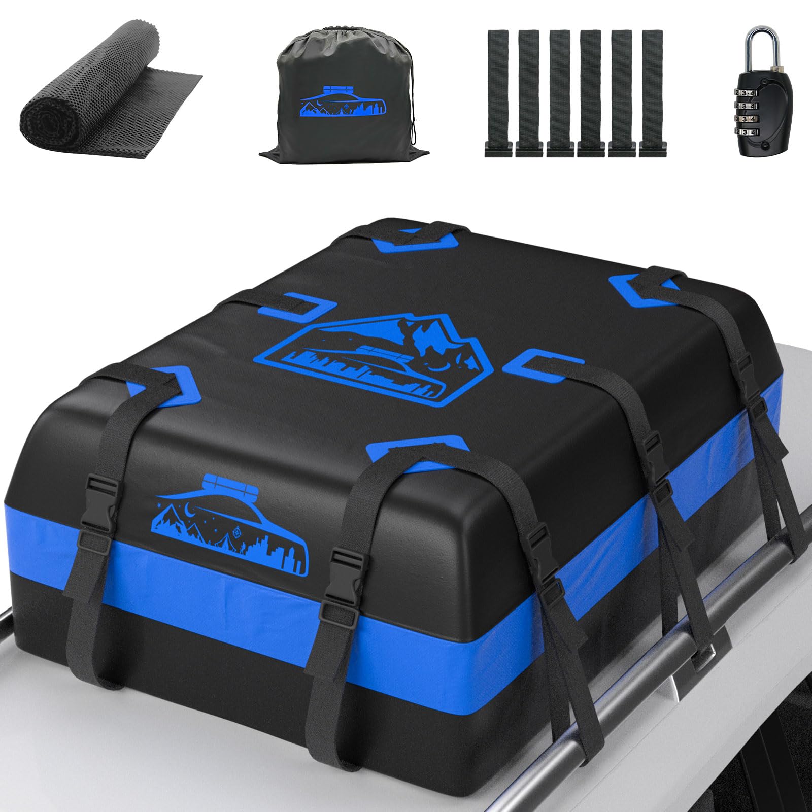 BOYUJK Bolsa de Techo para Coche 20 cúbicos/566 L, Bolsa de Techo Impermeable para Coche, no Necesita portaequipajes, Cofre de Techo para Coche con Alfombrilla Antideslizante y 6 Correas Resistentes,