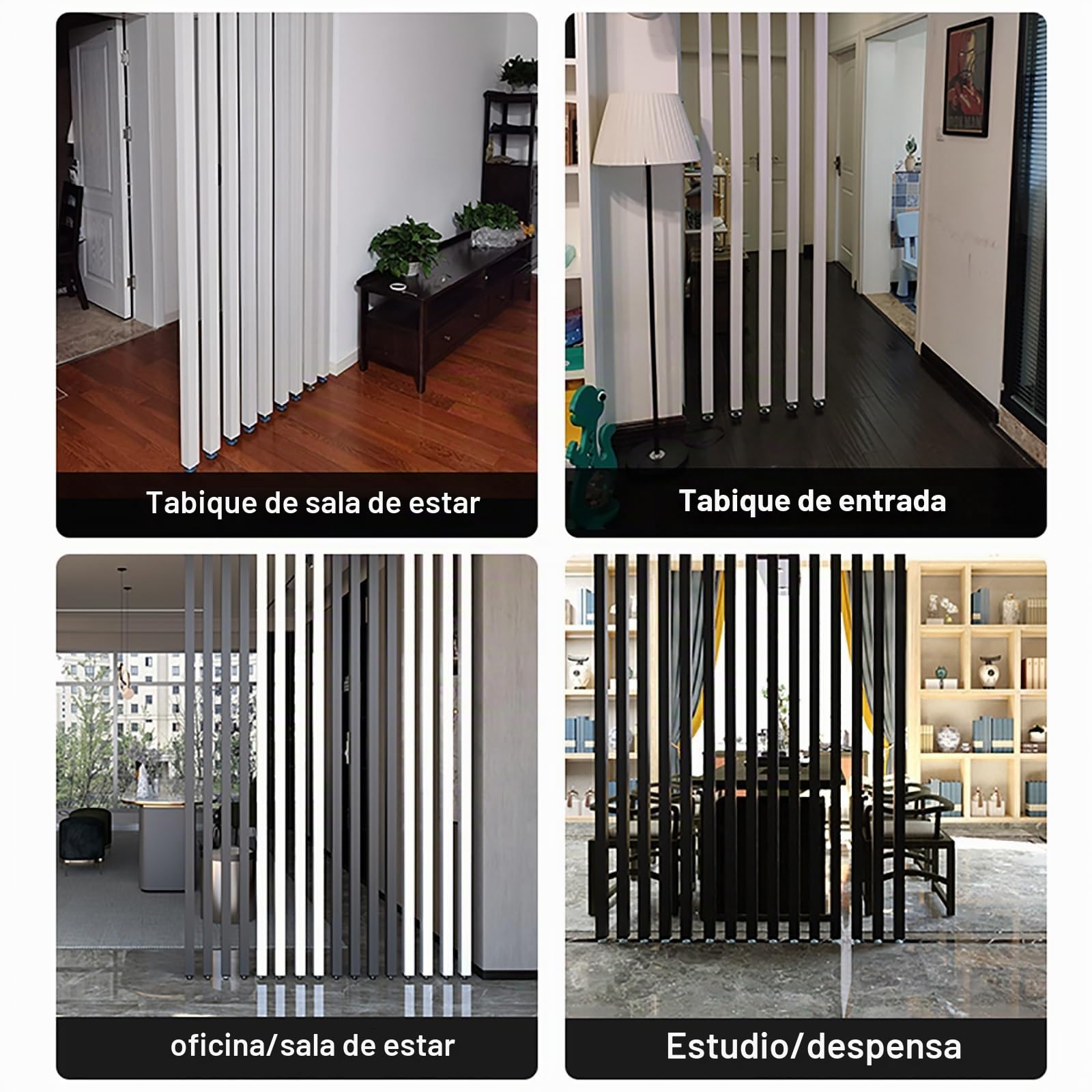 Partición de Pared,Separador de ambientes De Suelo a Techo Lamas, Pantalla de privacidad de Listones Independientes para Oficina, Restaurante y decoración del hogar(9root,105cm/41.3in/3.44ft)