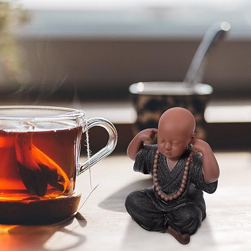 Miniatura 9 de Garneck Estatua de monje para decoración del hogar, estatua de monjes, lindos monjes escuchan no mal, no ver mal, hablar no mal, no hacer mal,