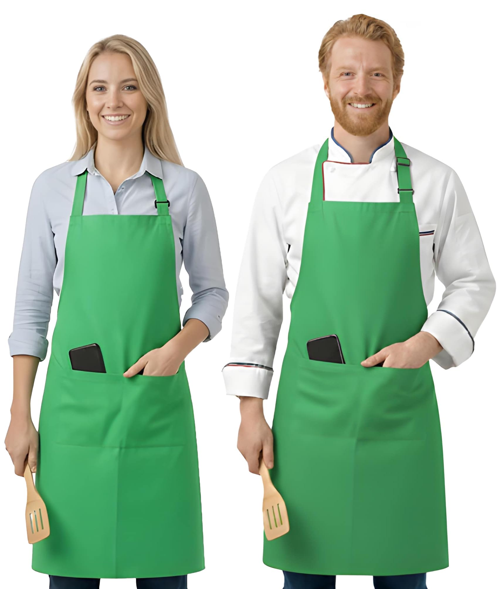 LivinEase Aprons for Women & Men, 2 Pack – Adjustable Aprons with 2 Pockets, Kitchen Aprons for Cooking, Baking, BBQ, Gardening - Green