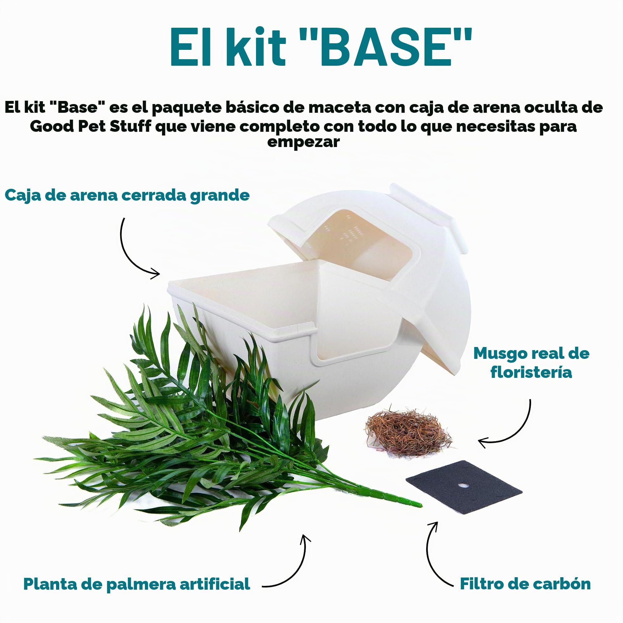 Good Pet Stuff, The Courtyard - Caja de Arena Oculta, Plantas Artificiales y Caja de Arena Cuadrada Cerrada para Gatos, Filtro ventilado y de Olor, fácil de Limpiar, Abedul Blanco