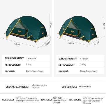 Ultralight Backpack Tent Camping Tent Waterproof 1-2 People