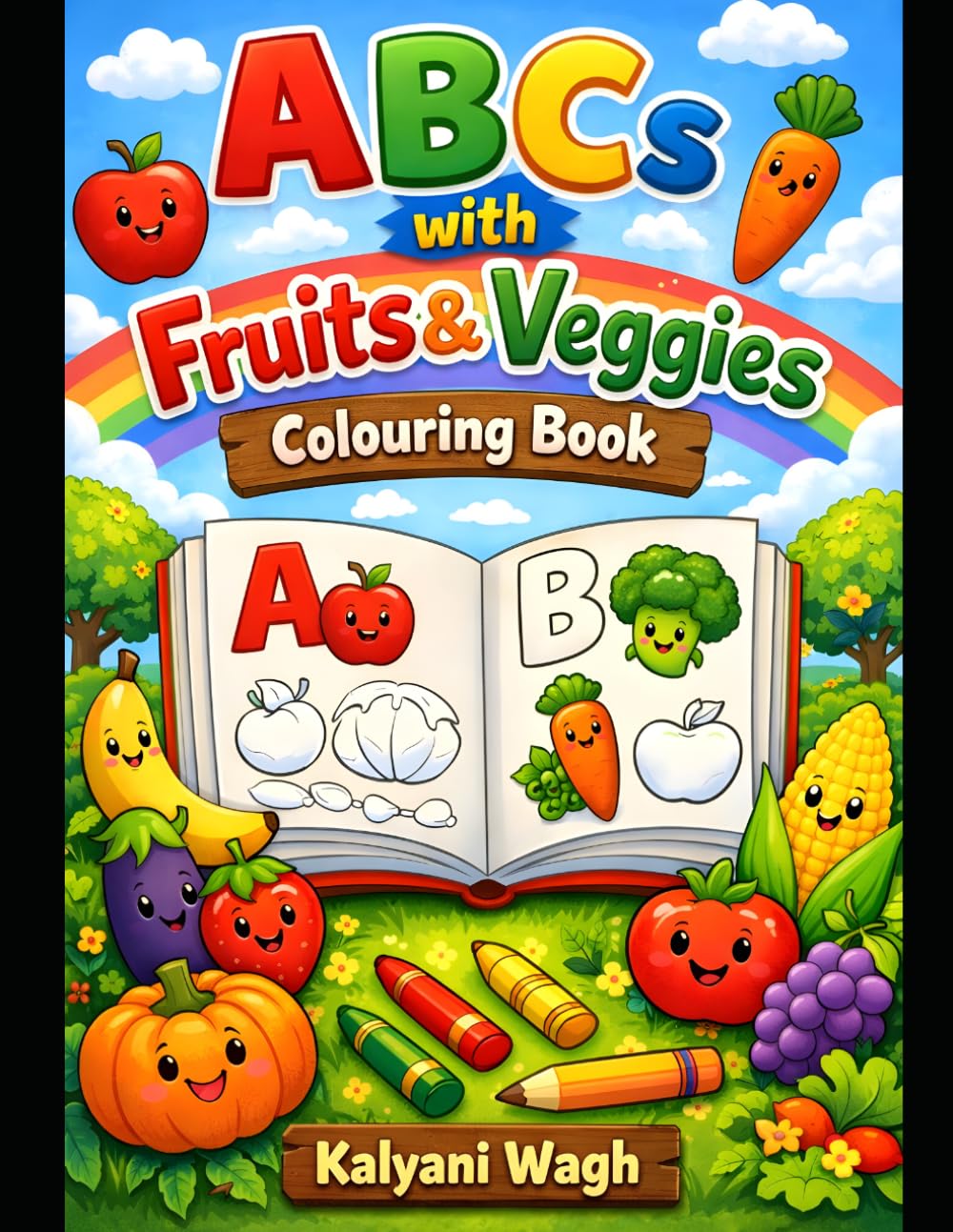 Fruits & Veggies Coloring Journey: Fun A to Z Alphabet Coloring Book with Easy Fruit & Veggie Illustrations for Toddlers and Preschool Learning