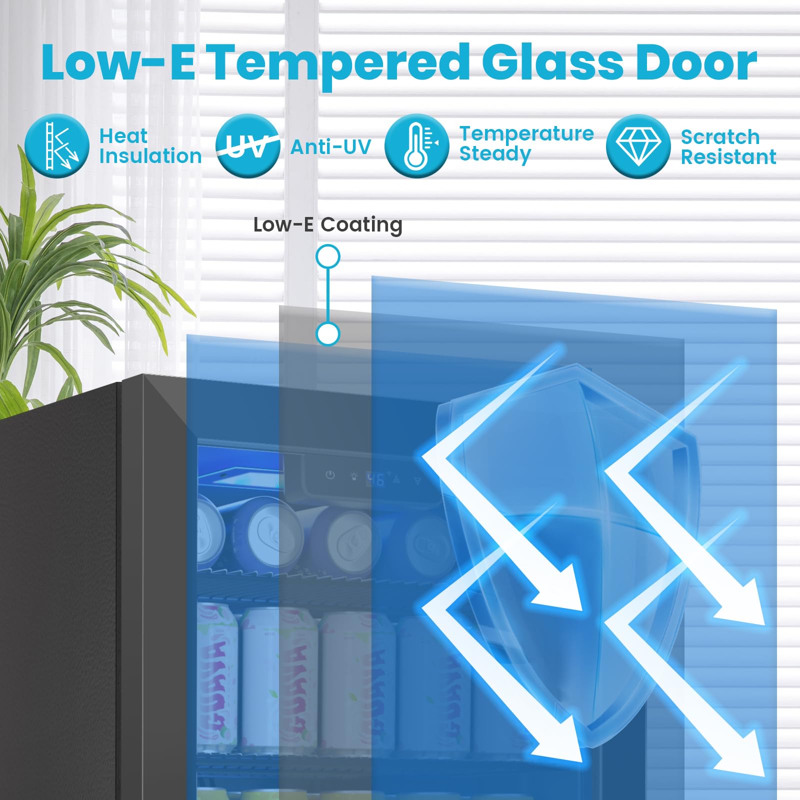 Wineboss 17 Black Inch Beverage Refrigerator And Cooler, 116 Cans Mini Beverage Fridge With Reversible Glass Door For Soda Beer Or Wine, Freestanding Drink Cooler For Apartment Office Home Bar on Fridge.com - View 5