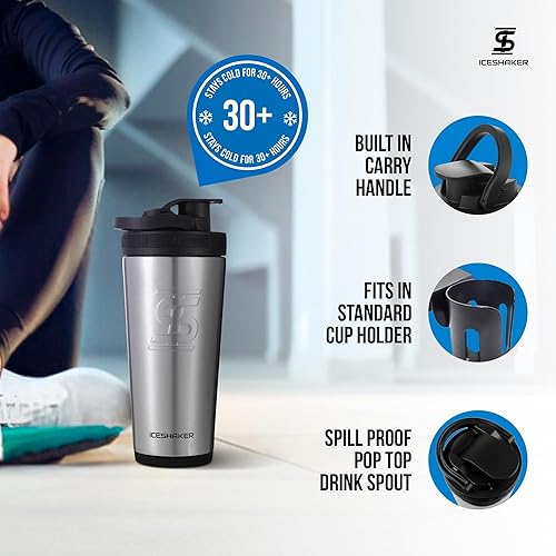 Miniatura 9 de Ice Shaker Botella agitadora de acero inoxidable  26 onzas, negroblanco  Se mantiene fría durante más de 30 horas  Taza aislada con agitador