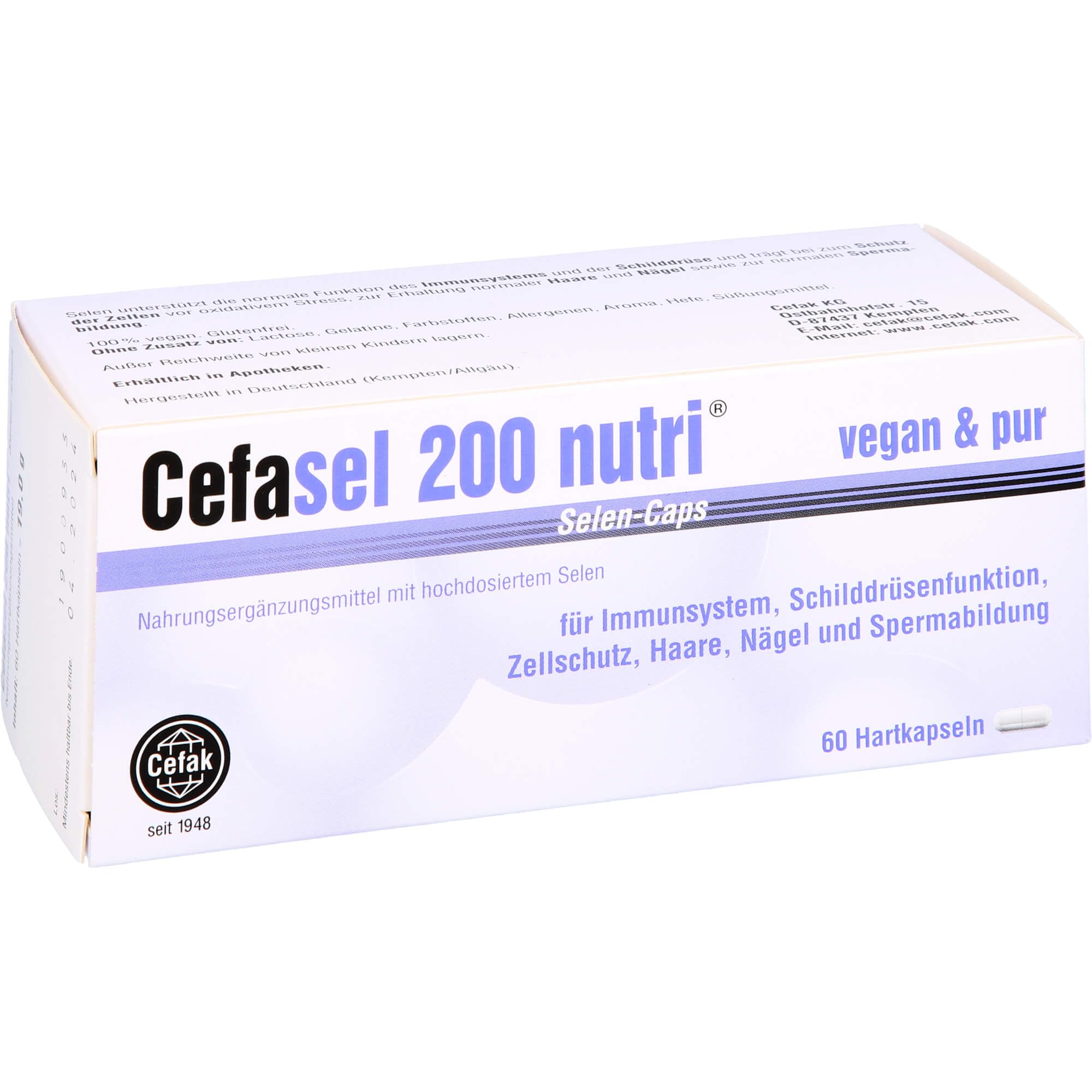Cefasel 200 nutri Selen-Caps für Immunsystem, Schilddrüsenfunktion, Zellschutz, Haare, Nägel und Spermabildung, 60 St. Kapseln