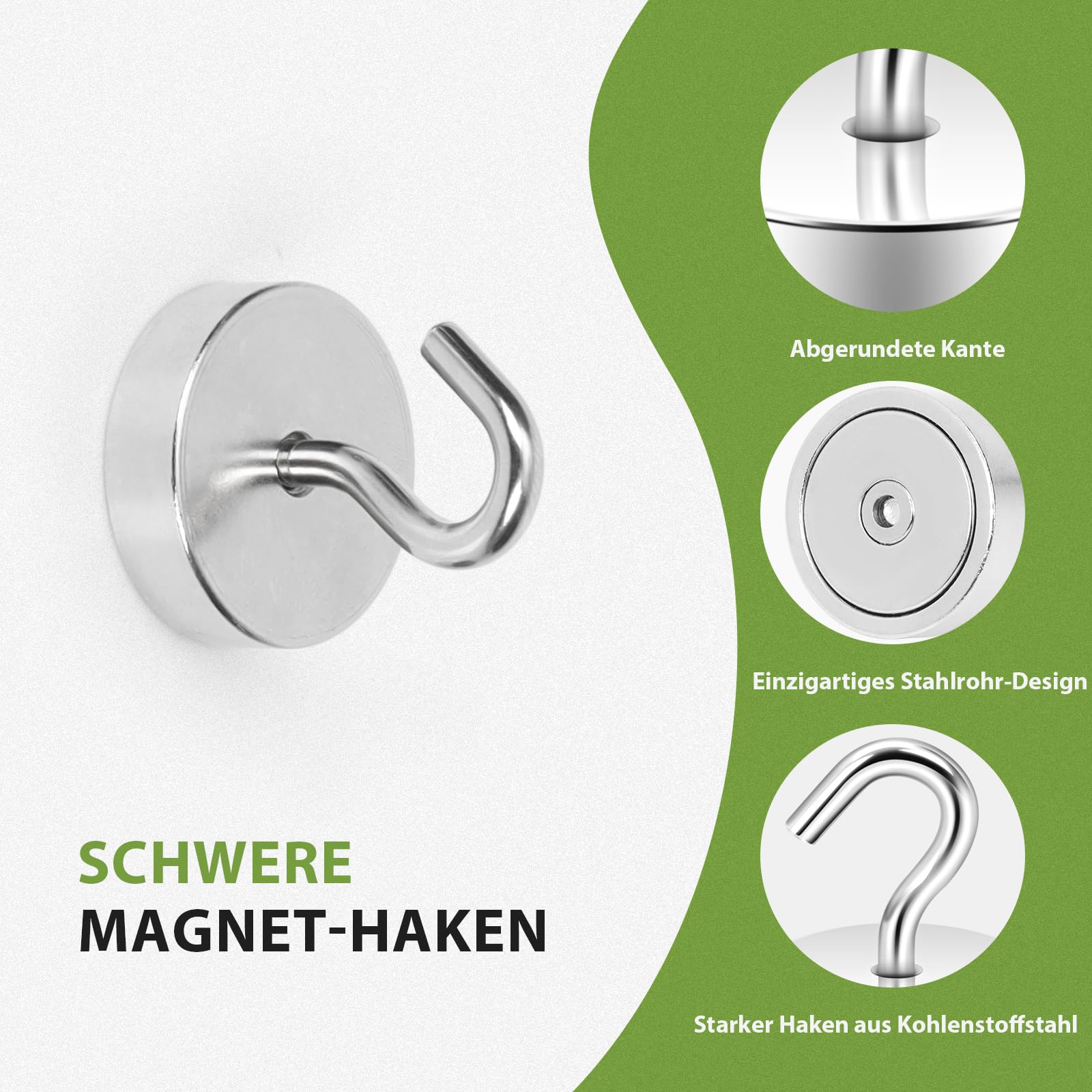 Neosmuk Gancio magnetico, 30 kg, magneti da terra ad alte prestazioni con gancio per frigorifero, gancio cruise extra forte da appendere (argento, confezione da 10)