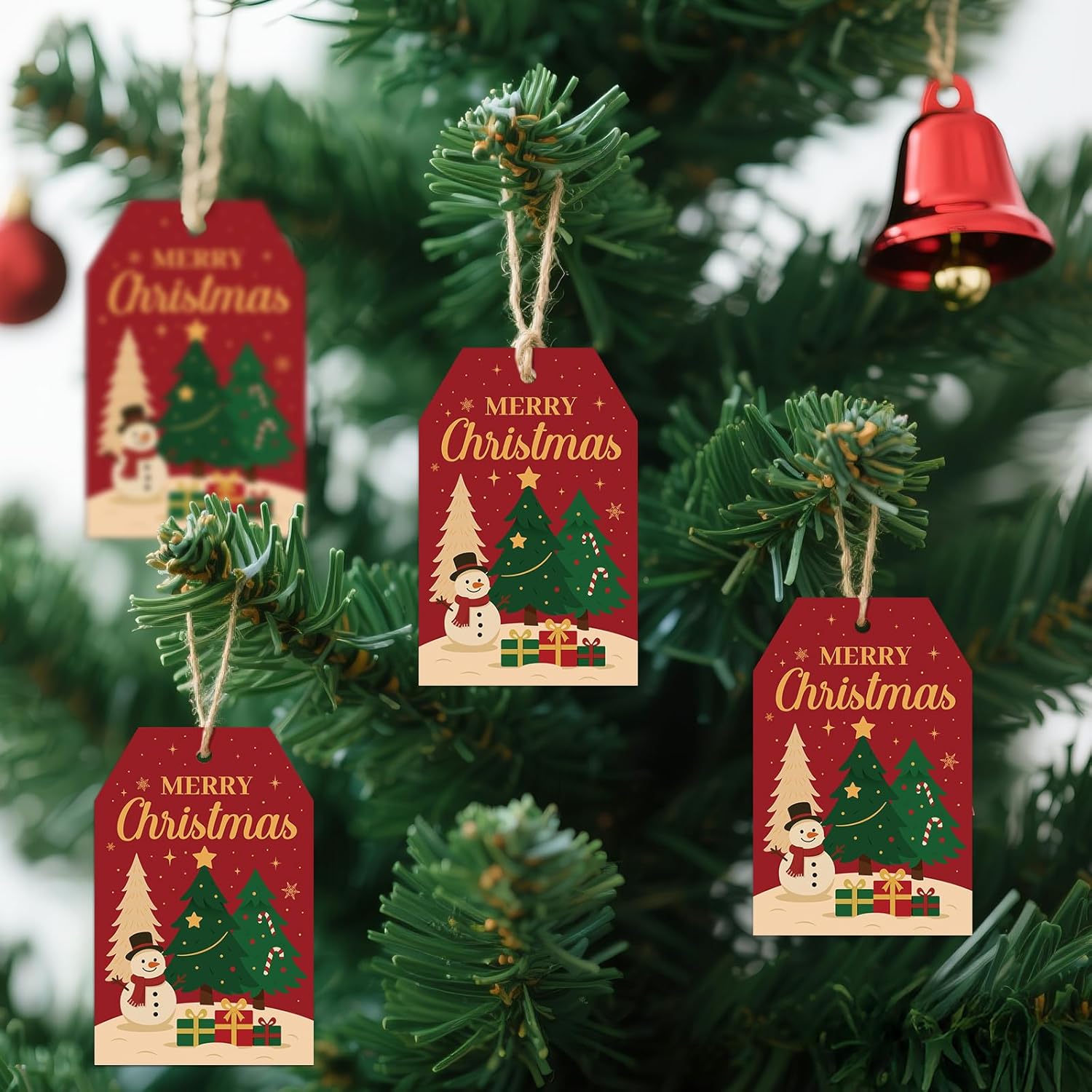 G2PLUS Merry Christmas Tags - 50Pcs Red Christmas Paper Gift Tags with String, Xmas Tree Tag for Gift Wrapping, Candy Bags, DIY Crafts, Holiday Party Favors (3.3x2.2 in) - Image 7