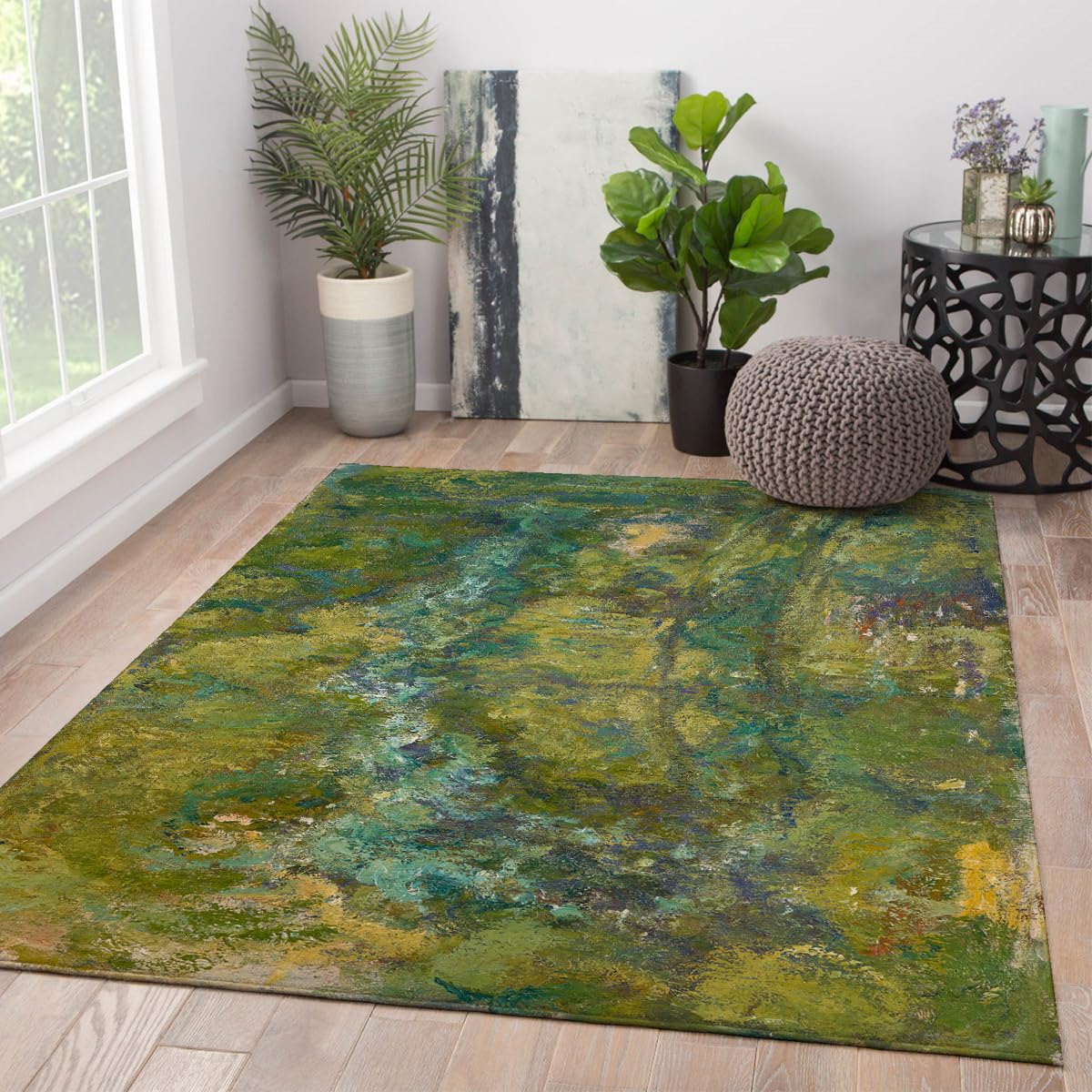 Tapis de jardin abstrait vert 140x200 cm lavable et pliable pour terrasse