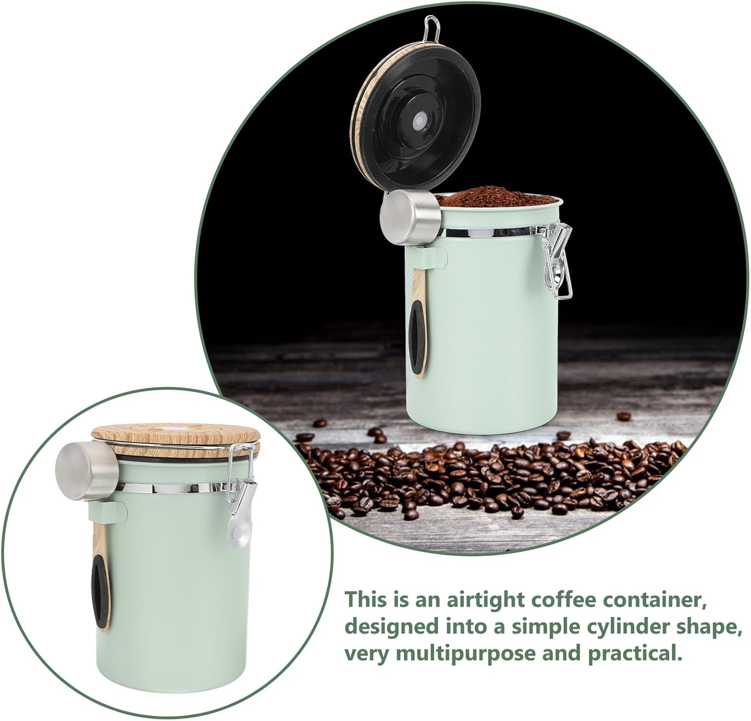 Airtight 1.8l Coffee Bean Storage Container with Stainless Steel Canister and Scoop Food-grade Coffee Jar and Nut Preservation Suitable for Kitchen Pantry Organization