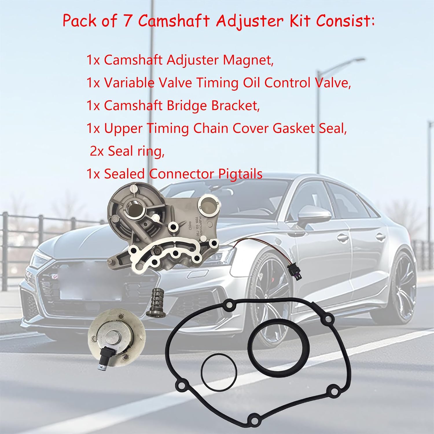 7pcs Camshaft Adjuster Magnet Kit Cam Bridge Bracket with VVT Control Valve 06H103144J 06H109257C 06L109259A Compatible with VW Golf Jetta Pasha，A3 A4 A5 1.8/2.0T