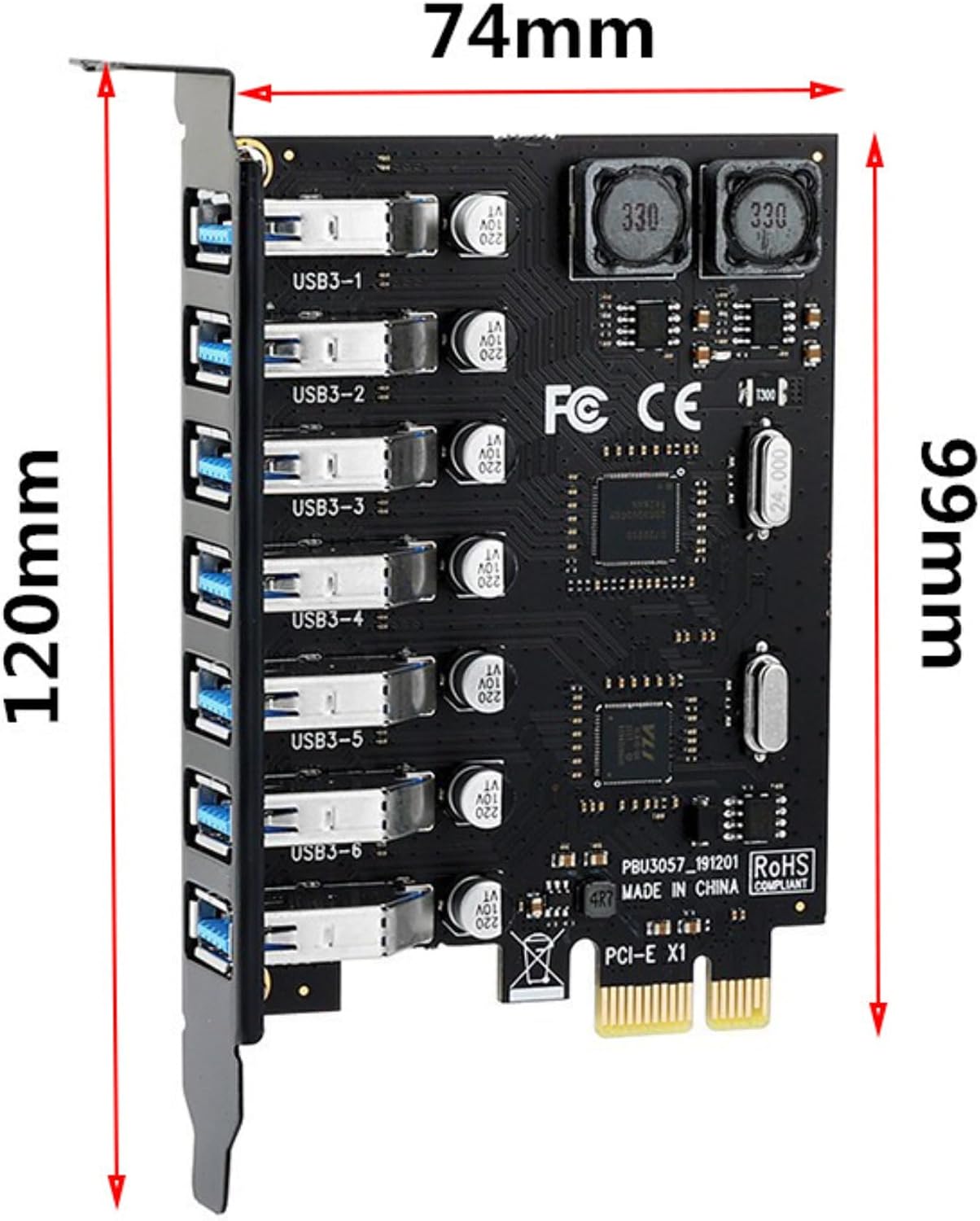 PCI-E to 7 Ports USB3.0 Adapter Card, one-to-Seven Expansion Card USB3.0 Expansion Card PCI-E1X Expansion Card (NEC+NEC)