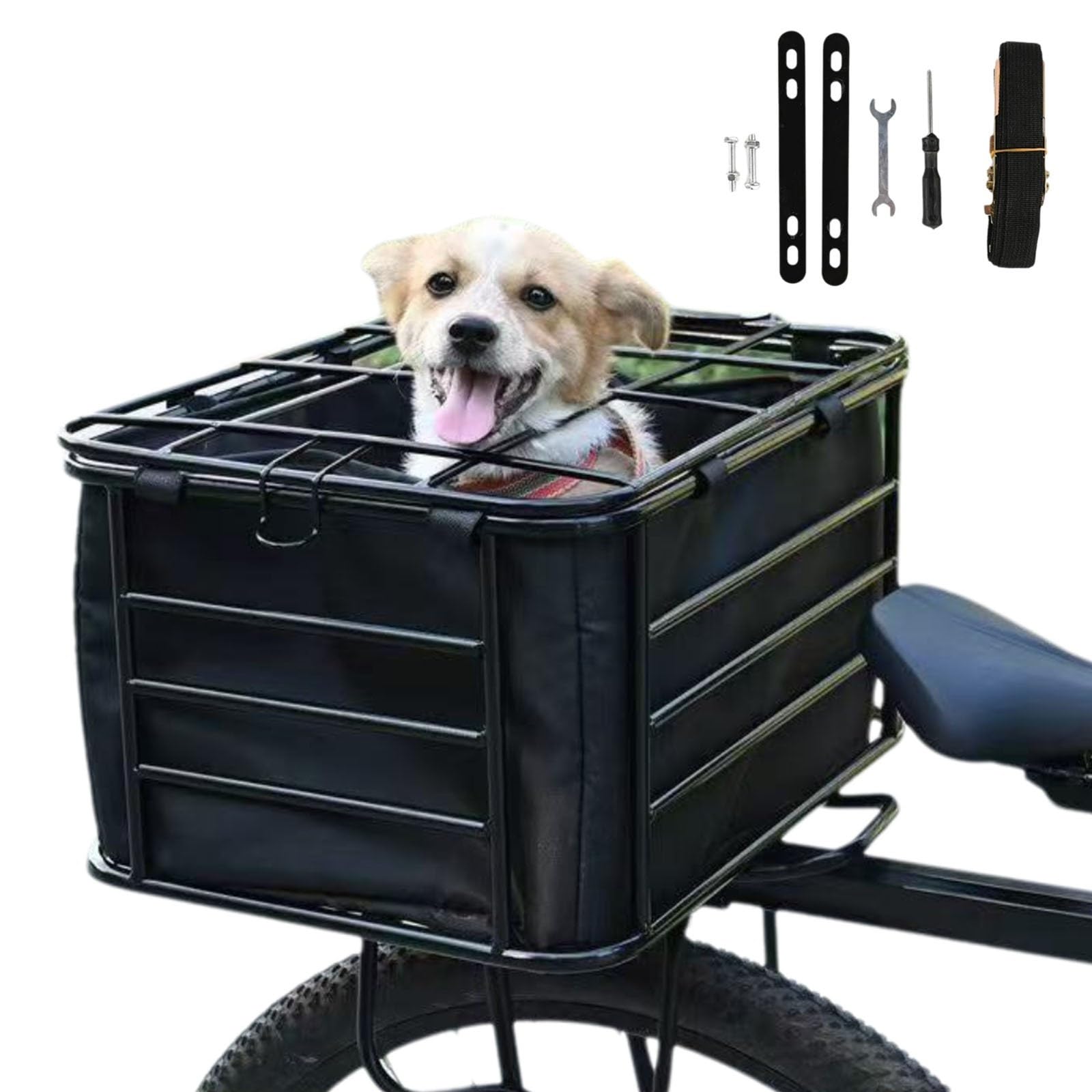Cestino Bici per Cani, Removibile, In Acciaio, Per Portapacchi Posteriore