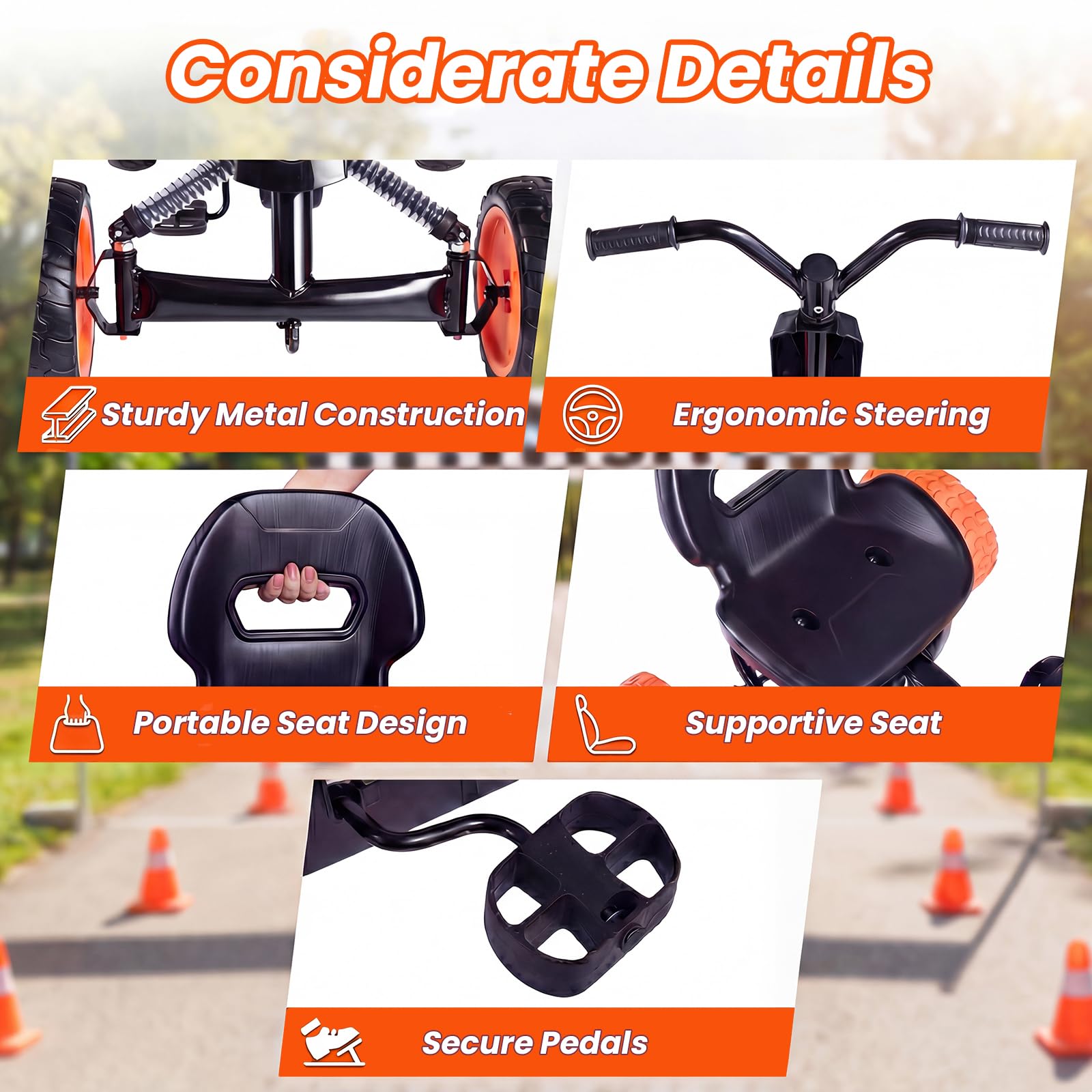 KOMFOTTEU Go Kart per Bambini 3-8 Anni, con Sedile Regolabile, Nero