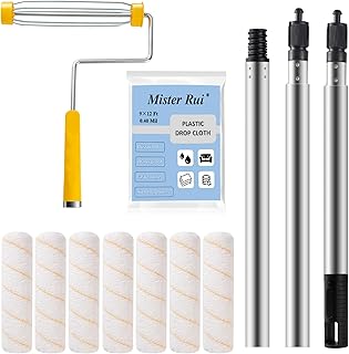 Mister Rui Paint Roller Kit, 10 Pack, 9 Inch Paint Roller Frame with Microfiber Roller Covers, Stainless Steel Extension P...