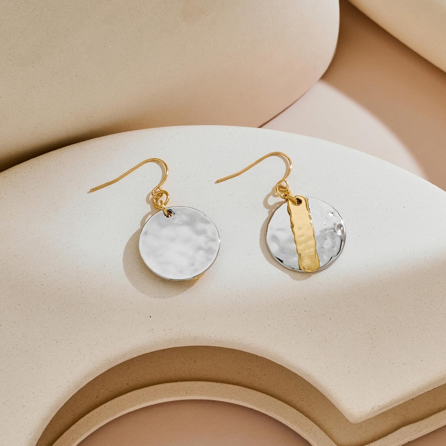 MUYAN Gold and Silver Boho Hammered Dangling Earrings for Women Modern Statement Finish Dangle Drop Earrings Jewelry - Image 5