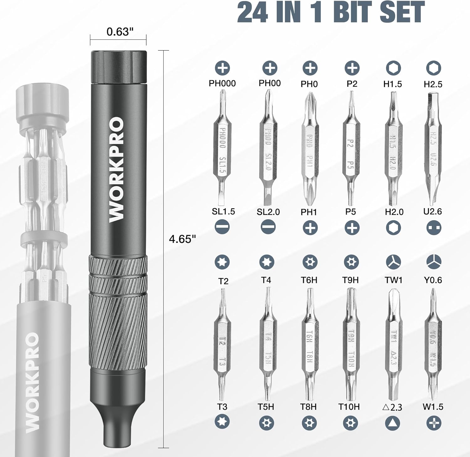 WORKPRO 24 in 1 Multi Bit Mini Screwdriver Set Magnetic (Dark Grey)