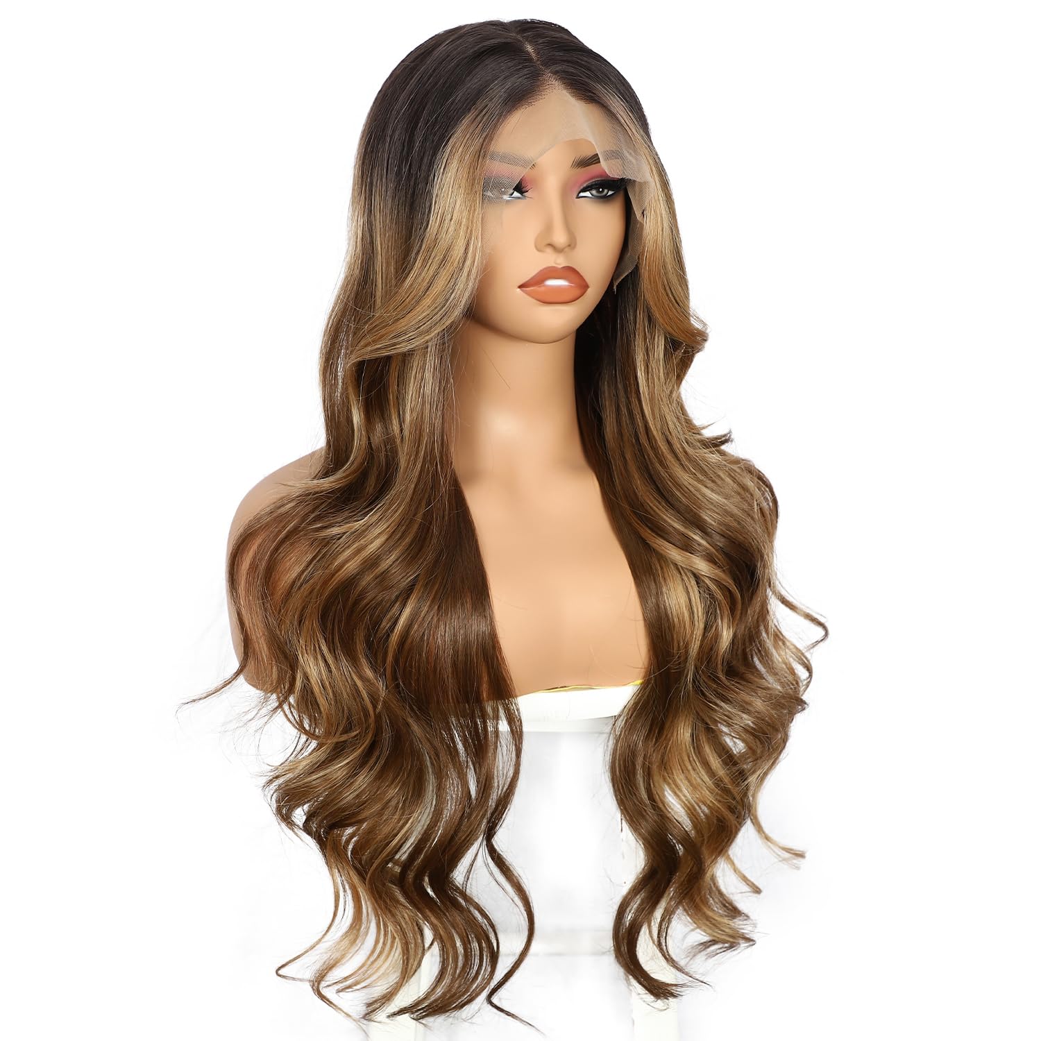 Sapphirewigs 13x4 Lace Front Perücke Synthetische Honey Braun Perücken 26 inch