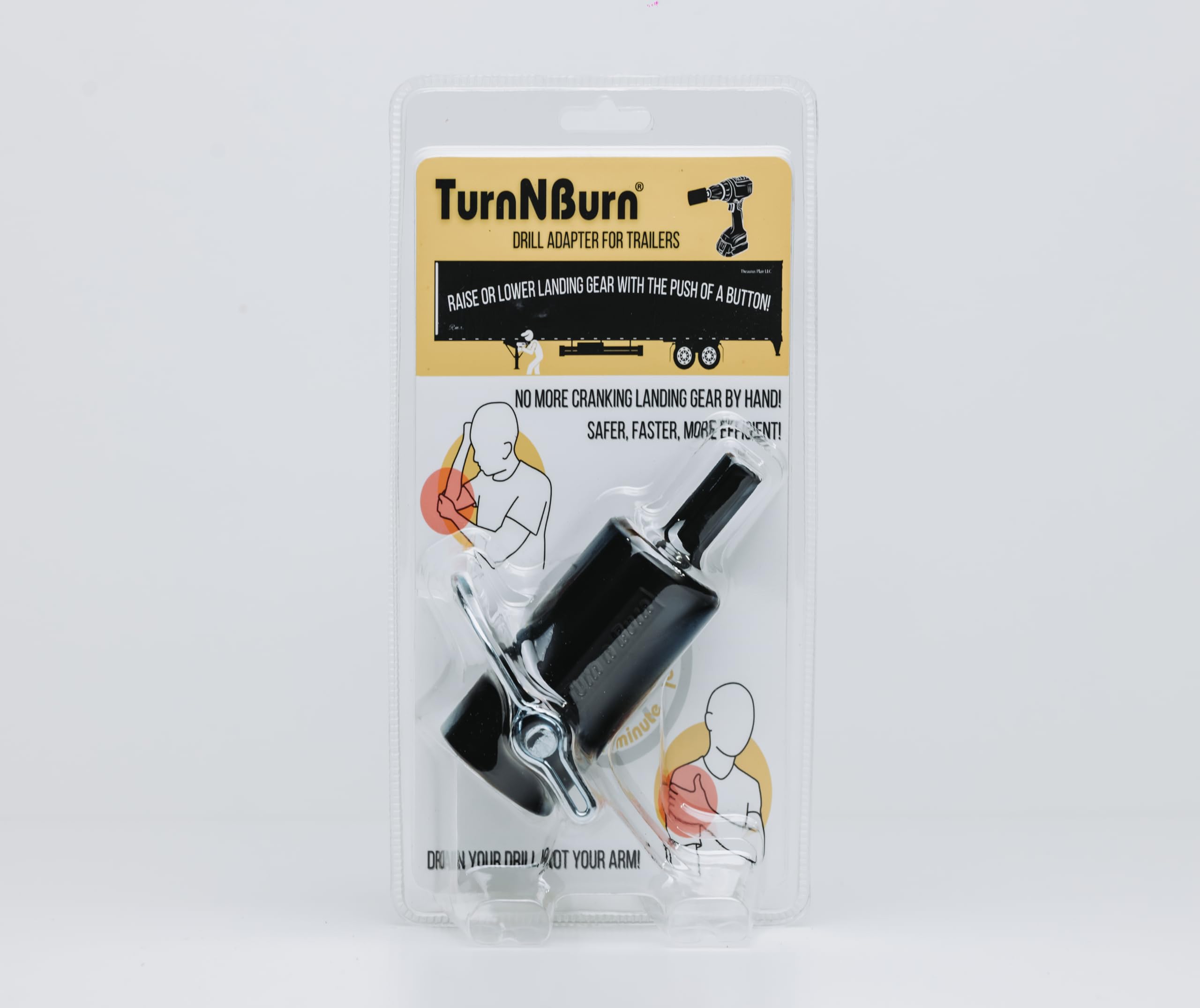 TurnNBurn - Adaptador + pasador de bloqueo de alambre: accesorio de semirremolque único, taladro de 18 V, potencia eleva y baja el tren de aterrizaje