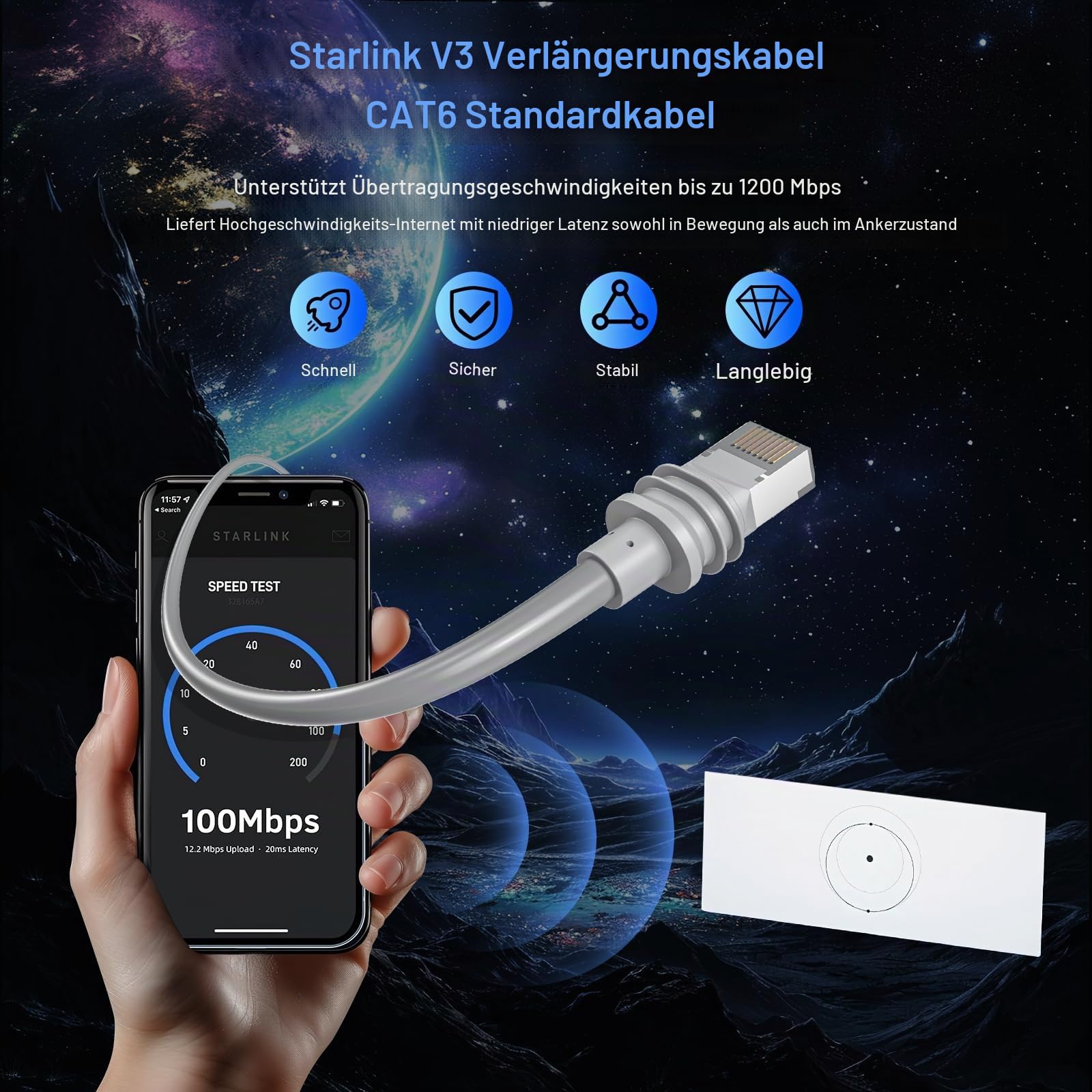 Starlink Kabel 30m für Starlink Standard 4/ 4X/ Gen 3/mini/ V4/ V5 （grau）