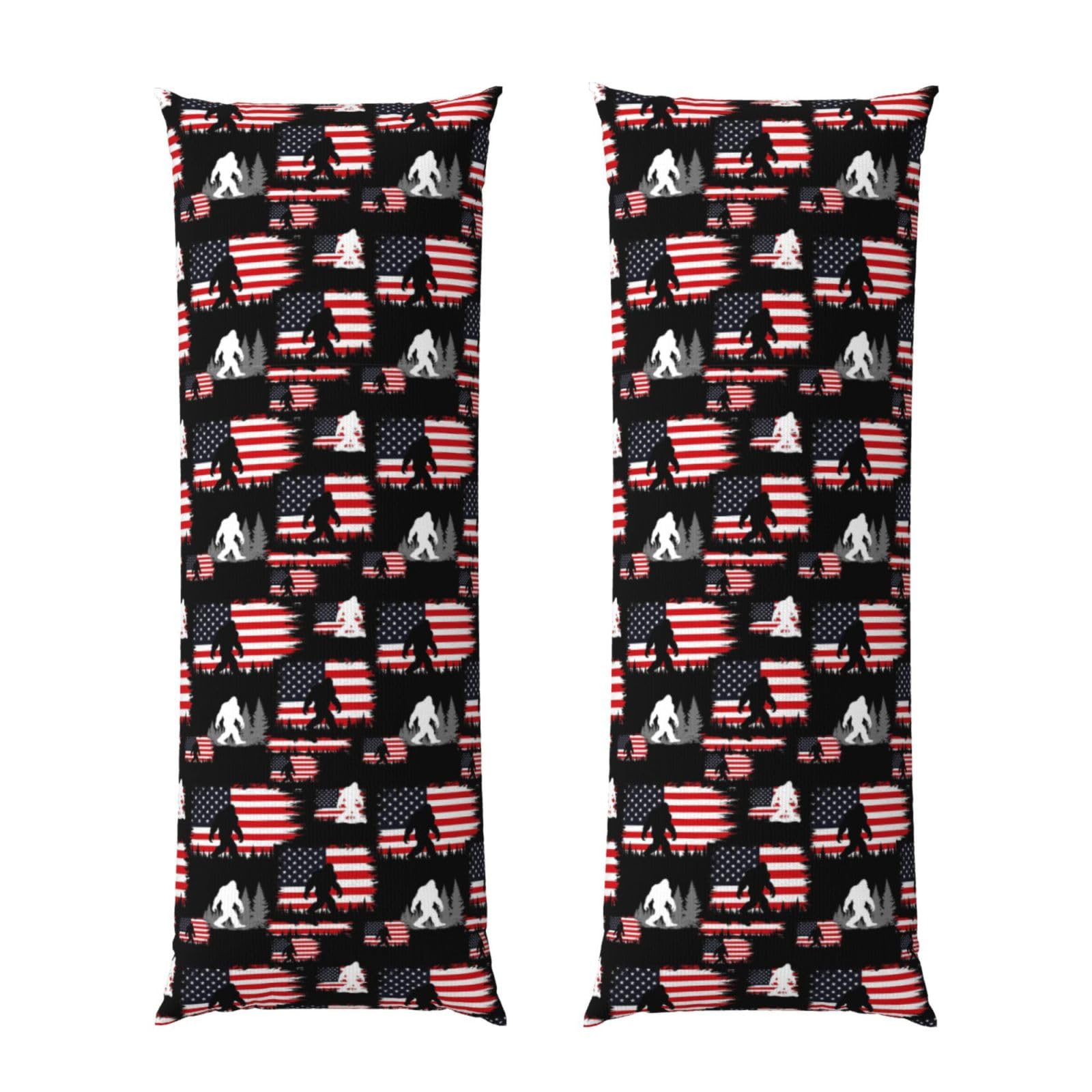 Long Body Pillow Cover 20x60 Sasquatch USA American Flag, Soft Flannel Pillowcase with Zipper, Cozy Cushion Protector for Couch Sofa Bed Sleeping Decoration