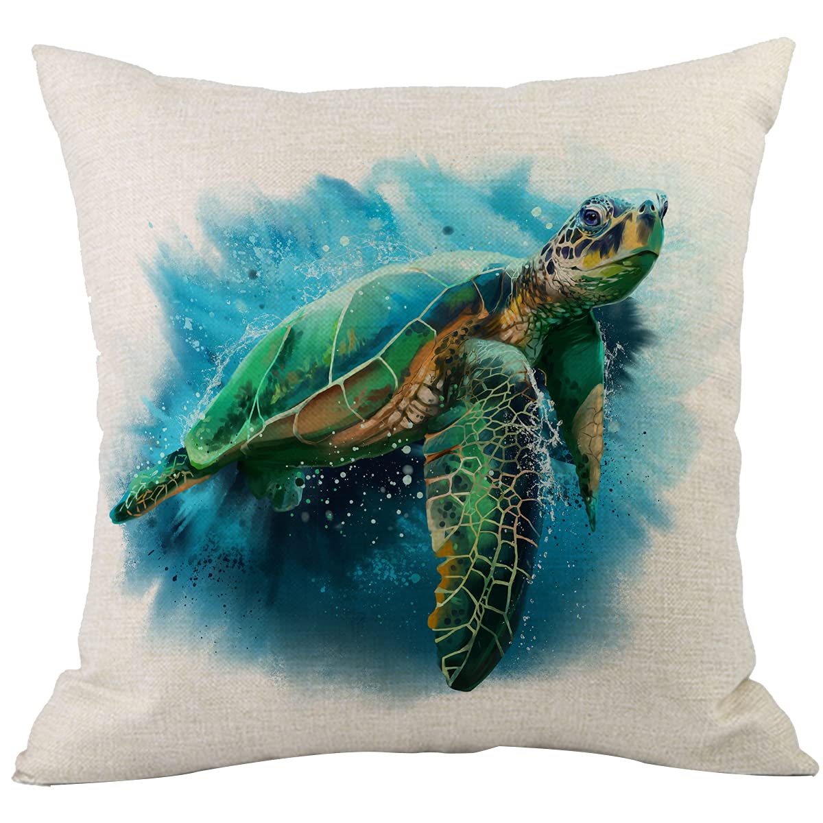 Cansego Men's Multi-A75 Big Sea Turtle Pillowcases Tortoise Wildlife Turtle In Blue Ocean Diving Nature Watercolor Painting Throw Pillow Cushion Covers Cotton Linen For Wo Boys Girls Living Room 18X18 Inch