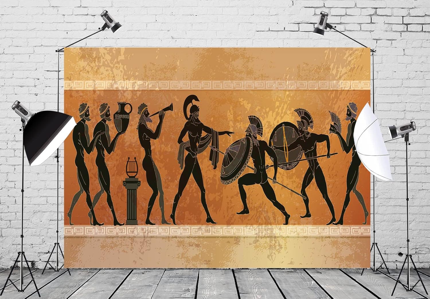 Fabric 10x6.5ft Ancient Greece Warrior Backdrop Ancient Greek Mythology Backdrop Black Figure Pottery Warriors Figures Spartans Gods Background Greek Theme Party Decoration Photo Prop Wallpaper