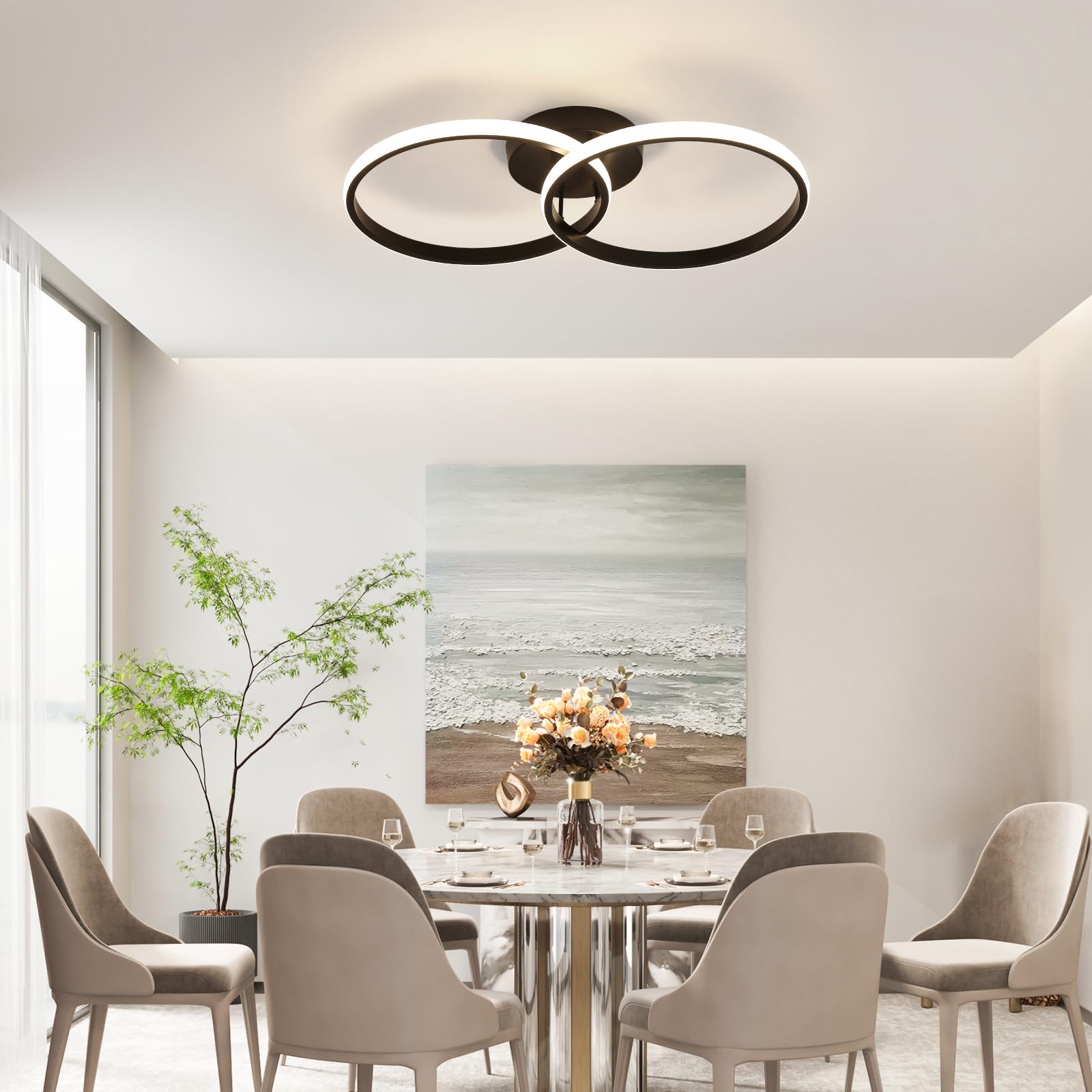 Toolight Plafoniera LED Soffitto, 42W 4725LM Lampadario LED Moderni Rotondo Acrilica, Plafoniera per Cucina Soggiorno Camera da Letto, Luce Bianco Naturale 4500K, Nero, 54CM