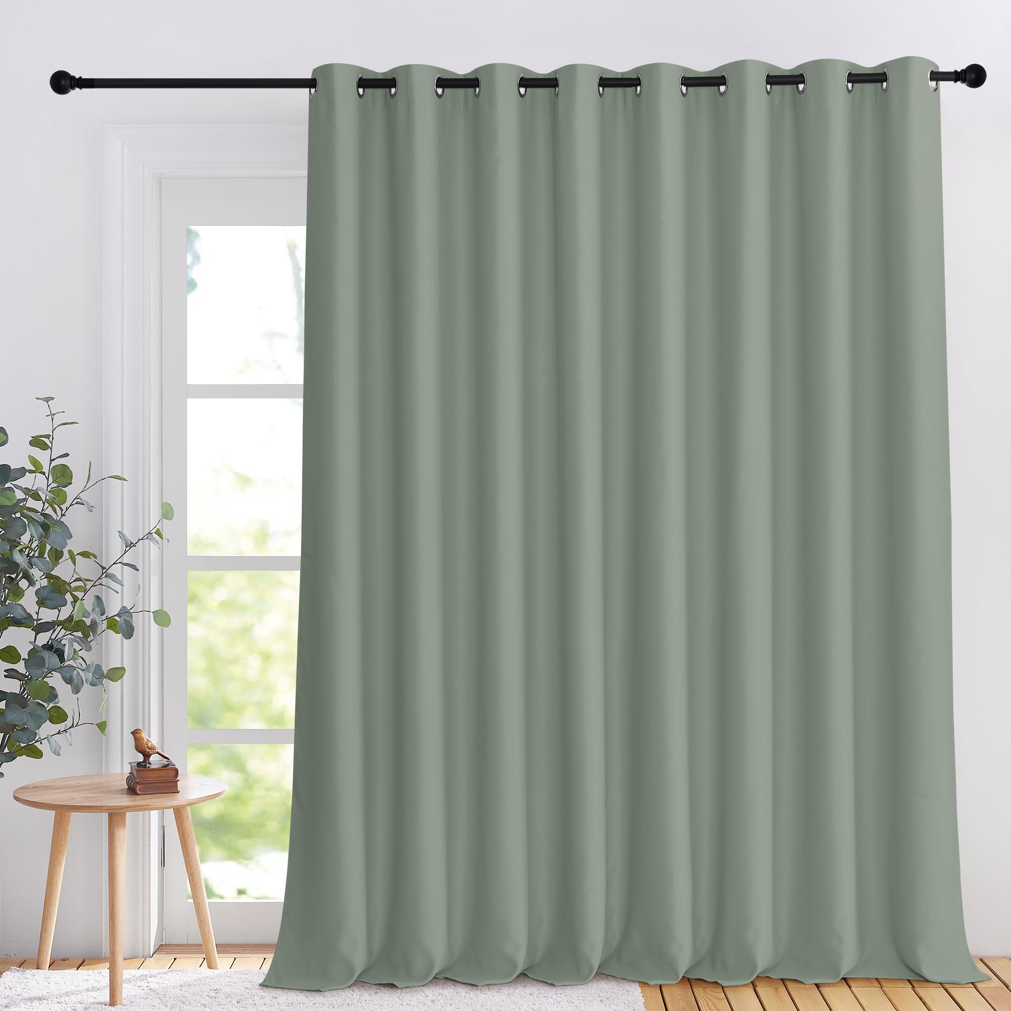 NICETOWN Blackout Curtain 108 inches Long, 120" Wide Window Treatment & Room Divider Thermal Insulated Sliding Glass Door Curtain Light Blocking Drapes for Bedroom, 1 Panel, W120 x L108, Sage Green