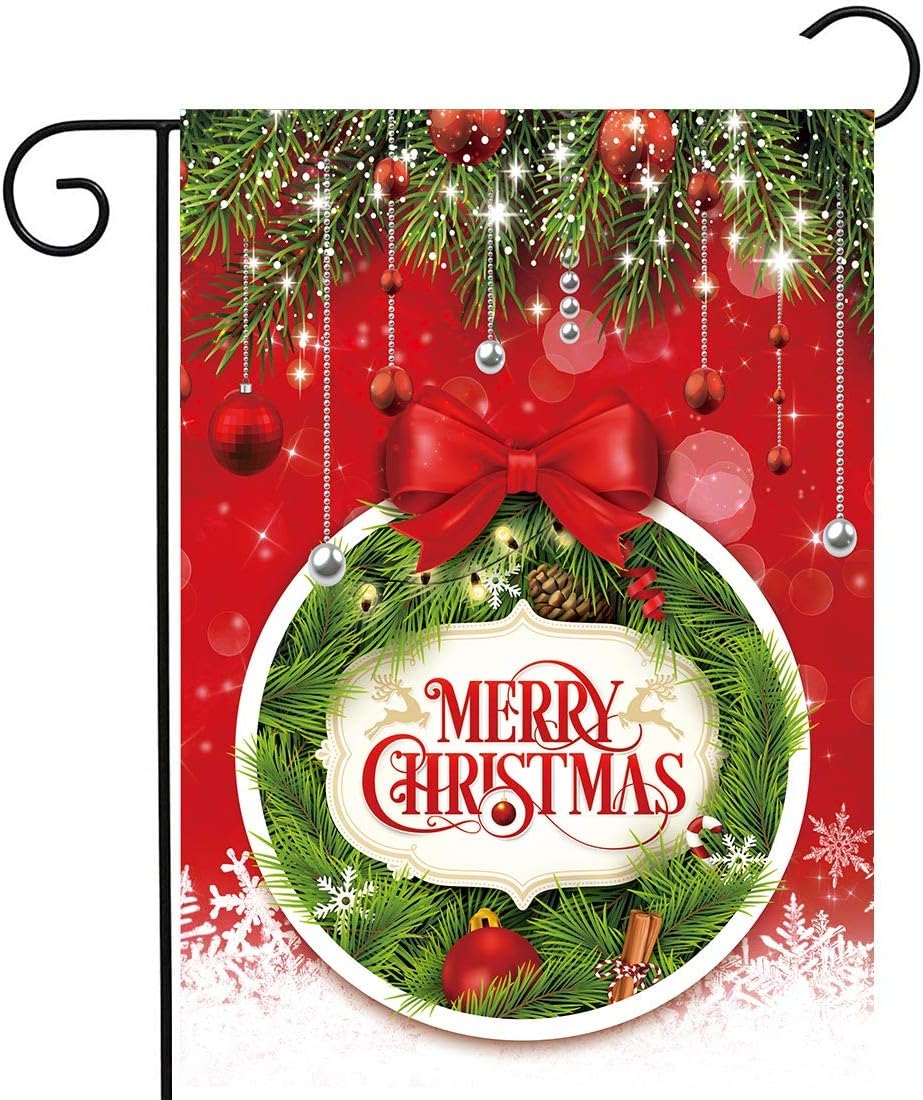 Allenjoy Merry Christmas Red Garden Flag for Outside Mailbox Vertical Winter Snowflake Xmas Farmhouse Yard Sign Patio Outdoor Decorations 12x18" Double Sided Washable Polyester