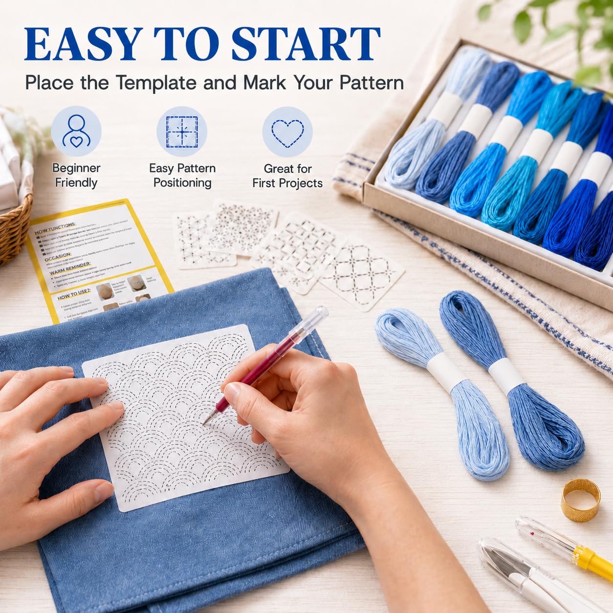 Sashiko Embroidery Kit - Beginner's Sewing Set -6 Sashiko Embroidery Kit - Beginner's Sewing Set -6